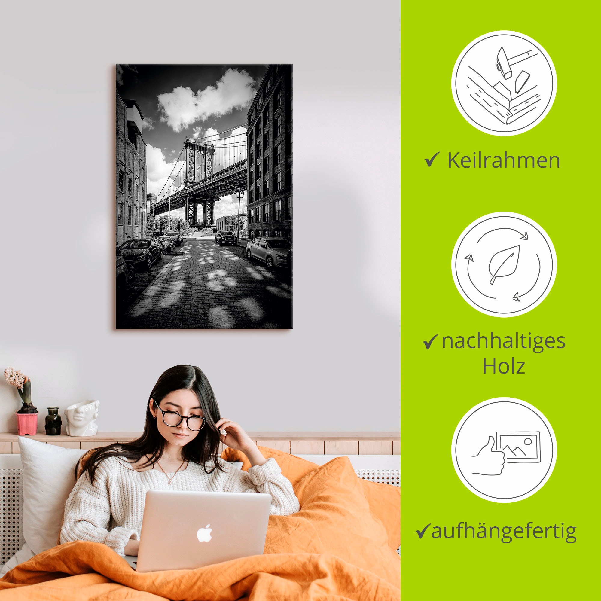 Artland Wandbild »Manhattan Bridge in Brooklyn, New York«, New York, (1 St.), als Leinwandbild, Poster in verschied. Größen