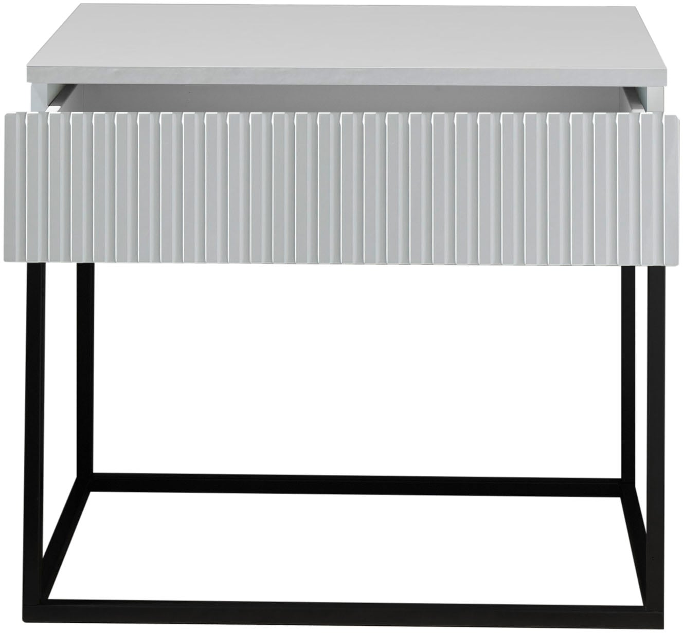 Schlafkontor Nachtkommode »Marle Nachtkonsole, Nachtkästchen auf Metall-Fußgestell« Schubkasten in Rillenoptik auf schwarzem Metallgestell