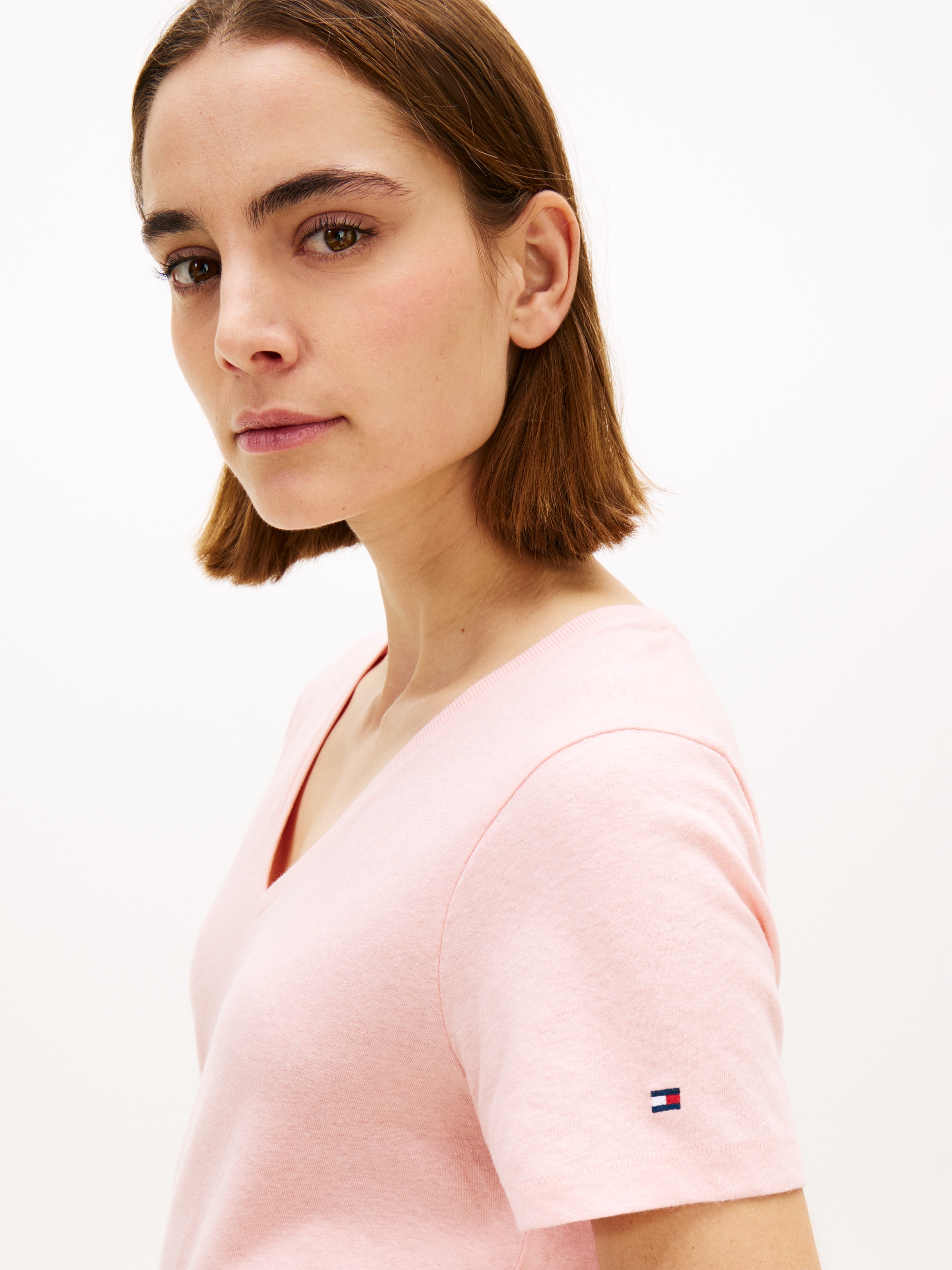 Tommy Hilfiger Kurzarmshirt »CO LINEN V-NECK SHORT SLEEVE TEE« mit V-Ausschnitt, Regular Fit