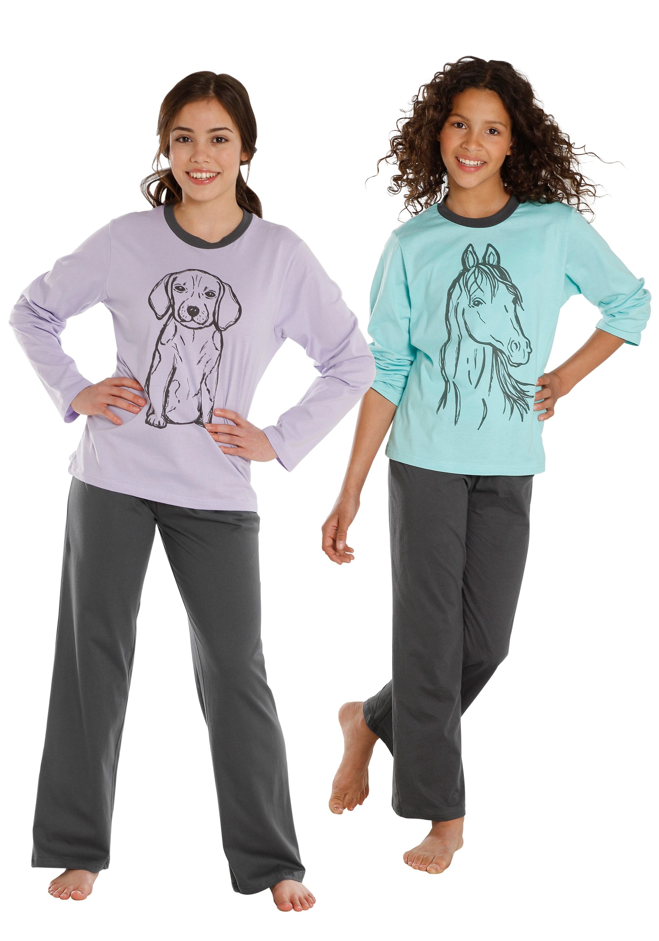 Vivance Pyjama, (4 tlg., 2 Stück), Oberteile in schönen Farben mit  Tierdruck bei