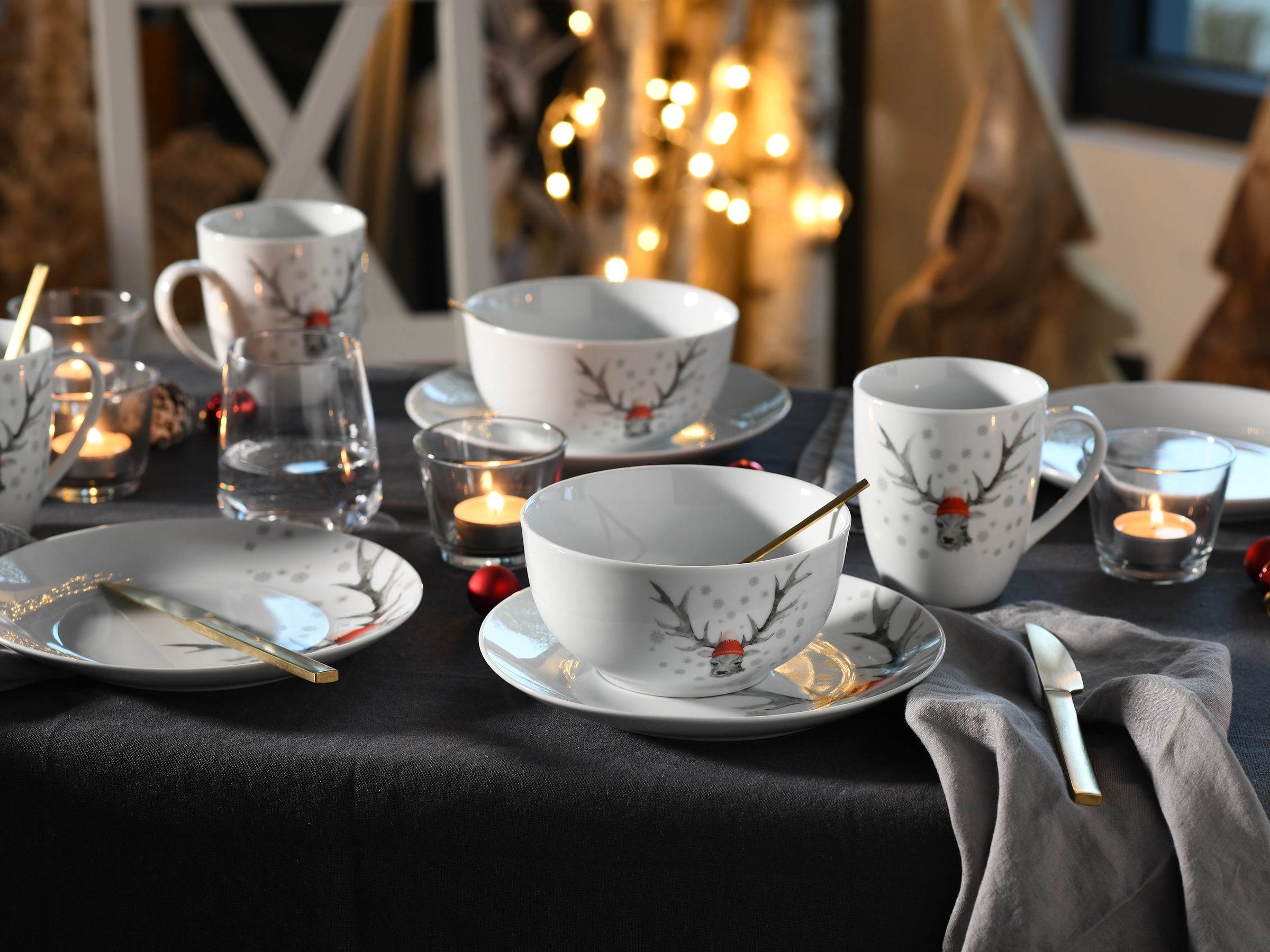 CreaTable Frühstücks-Geschirrset »Hirsch, Frühstücksset 18-tlg« Winterdekor, Hirschmotiv