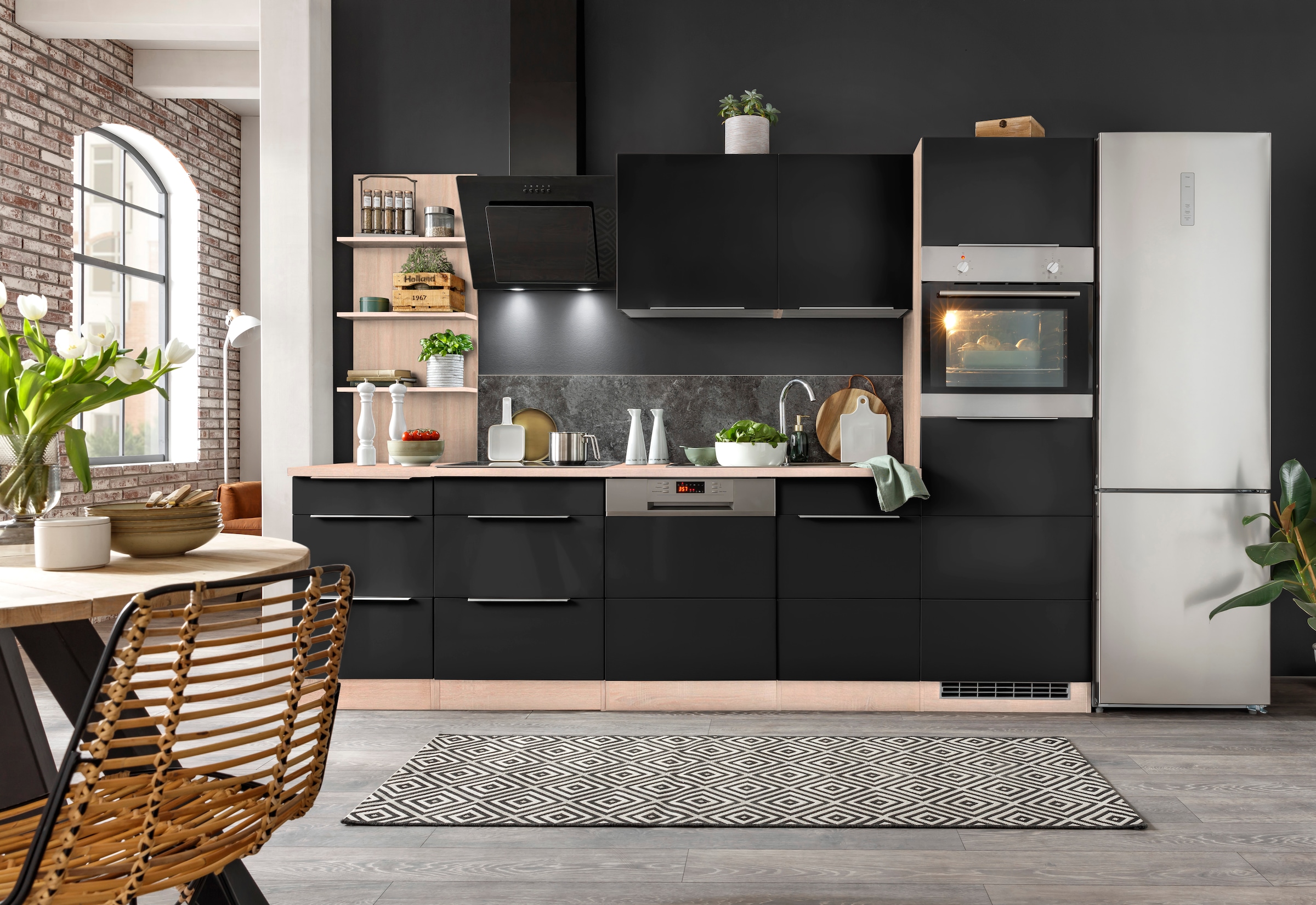 KOCHSTATION Küchenzeile »KS-Brindisi Breite 280 cm« wahlweise mit E-Geräten und Induktion, mit MDF-Fronten und Regal