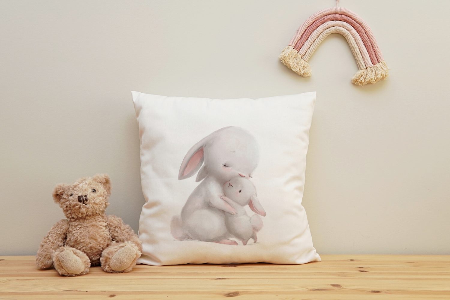 queence Dekokissen »Großer Hase & kleiner Hase«, Kissenhülle mit HD Premium Druck, geruchsneutral, 40x40cm