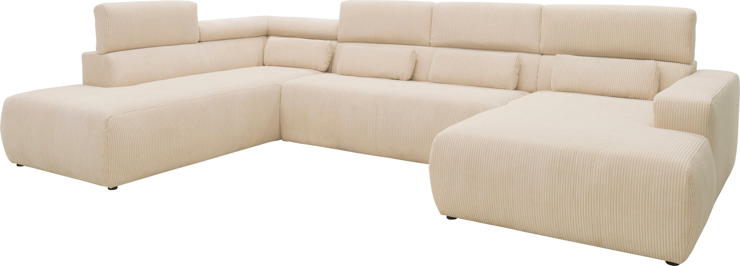 DOMO collection Wohnlandschaft »Brandon, belastbar bis 140kg/ Sitz, B/T: 359/228 cm, U-Form«, ohne Sitztiefenverstellung, Cord, creme