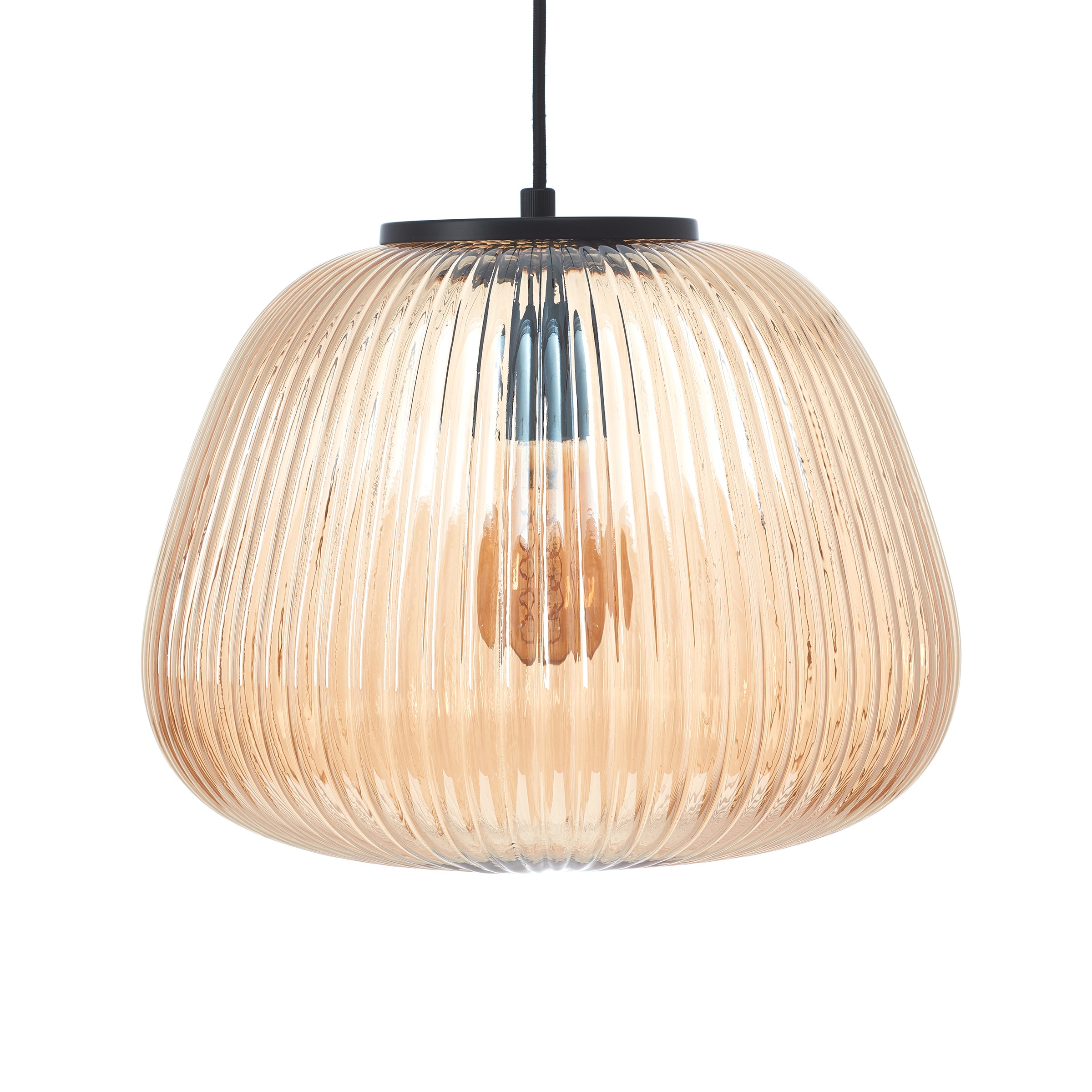 Brilliant Pendelleuchte »Kaizen«, 1 flammig, Leuchtmittel E27 | ohne Leuchtmittel, Riffelglas, D 35 cm, E27, kürzbar, Amber-Bernsteinfarben