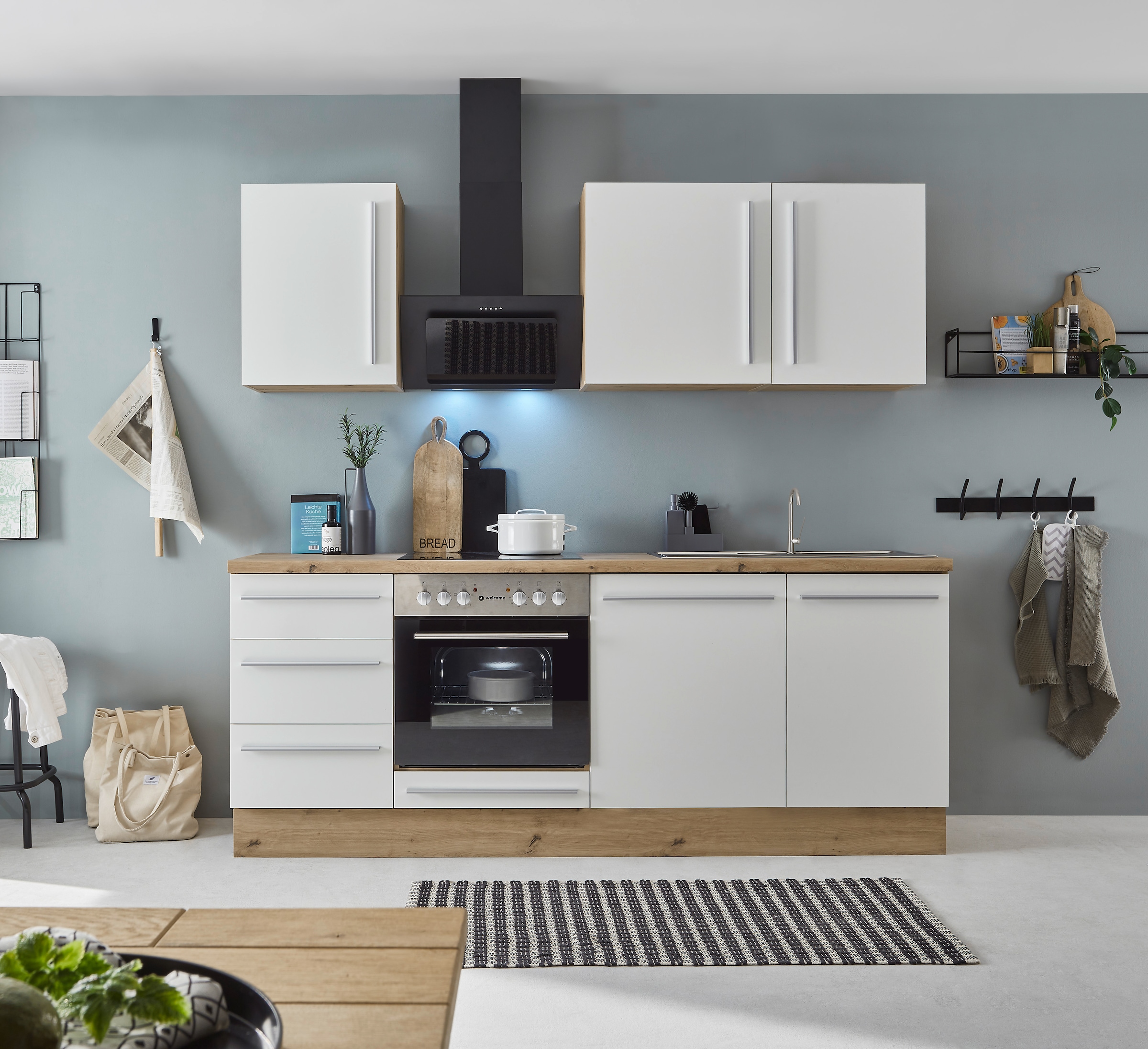 KOCHSTATION Küchenzeile »KS-Florida mit 38mm starker Arbeitsplatte« Breite 220 cm, wahlweise mit E-Geräten, Soft-Close-Funktion