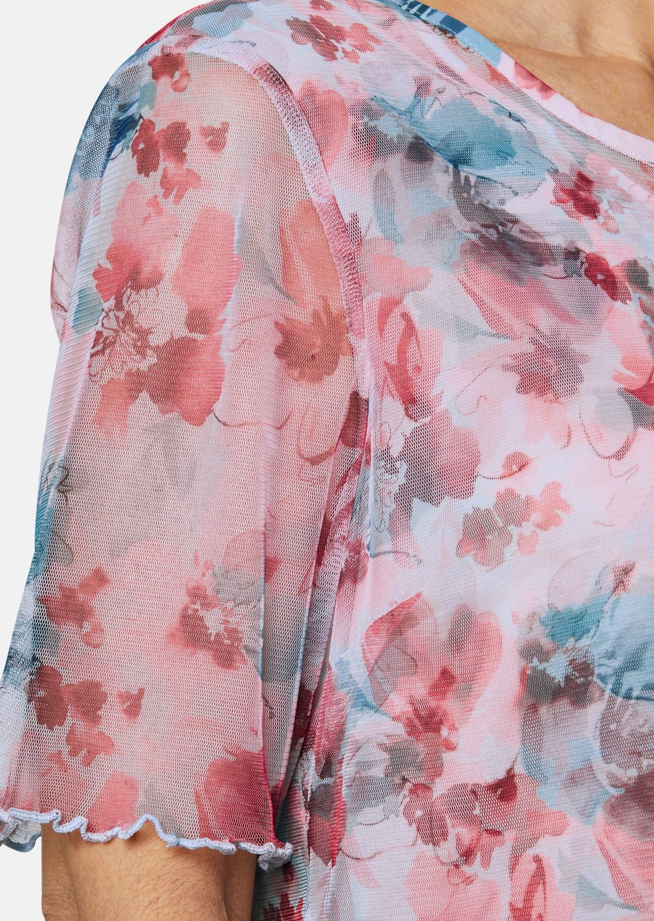 GOLDNER Kurzarmbluse »Kurzgröße Druckbluse aus herrlich weichem Mesh« Ohne