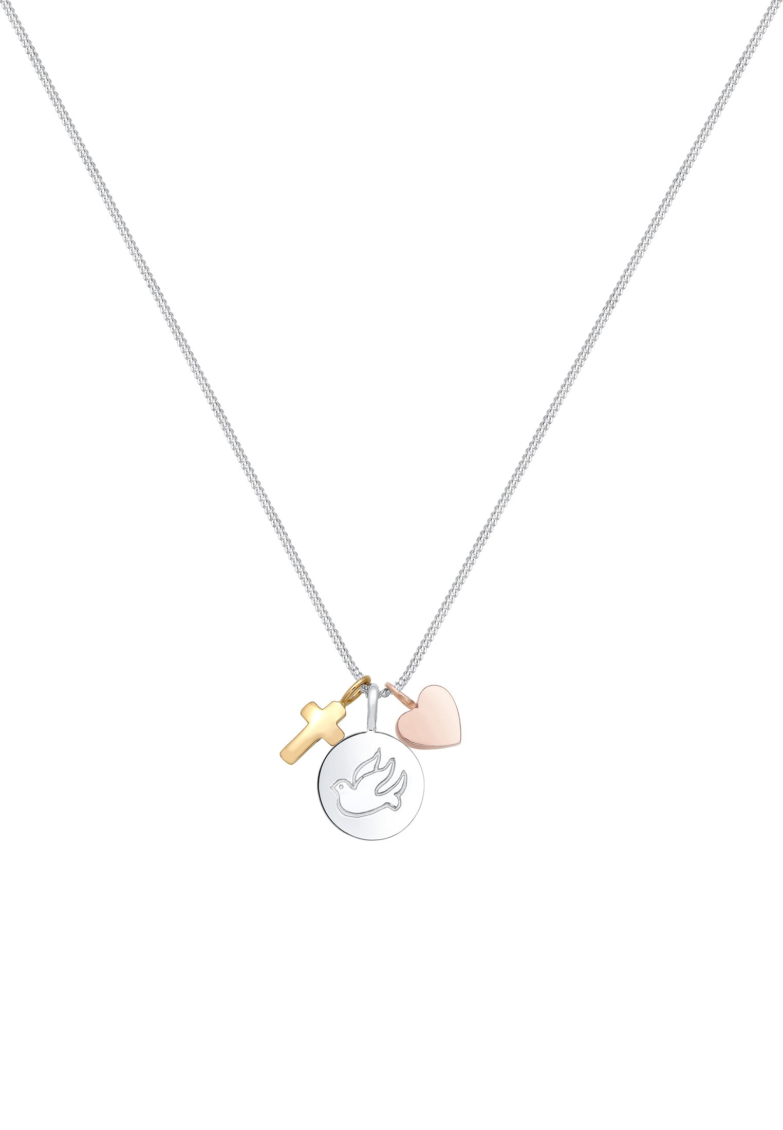 Elli Kette mit Anhänger »Halskette Kreuz Herz Taube Religion 925 Sterling Silber vergoldet«