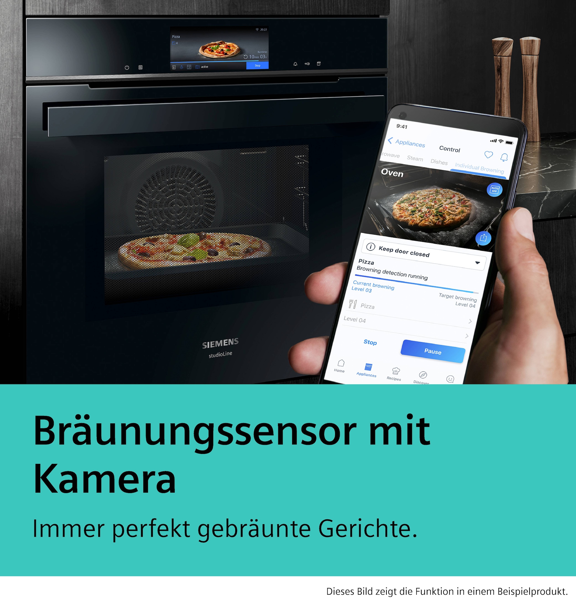 SIEMENS Einbaubackofen iQ700 »HB778G9B1« mit Teleskopauszug nachrüstbar Exzellente Ergebnisse: mit Gerichterkennung+Bräunungssensor mit Kamera