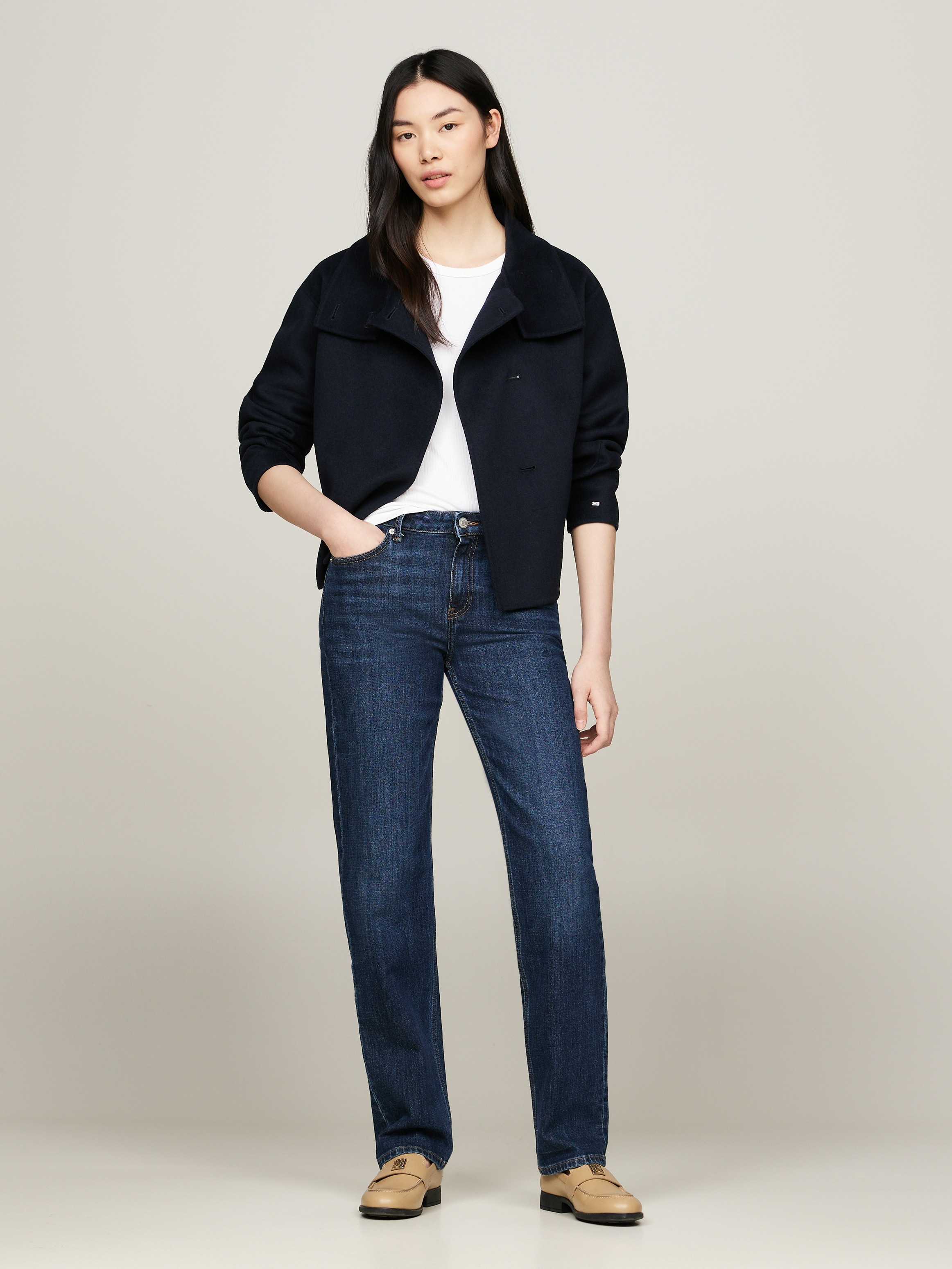 Tommy Hilfiger Outdoorjacke »DF WOOL BLEND FUNNEL JACKET«, mit hochschließendem Kragen