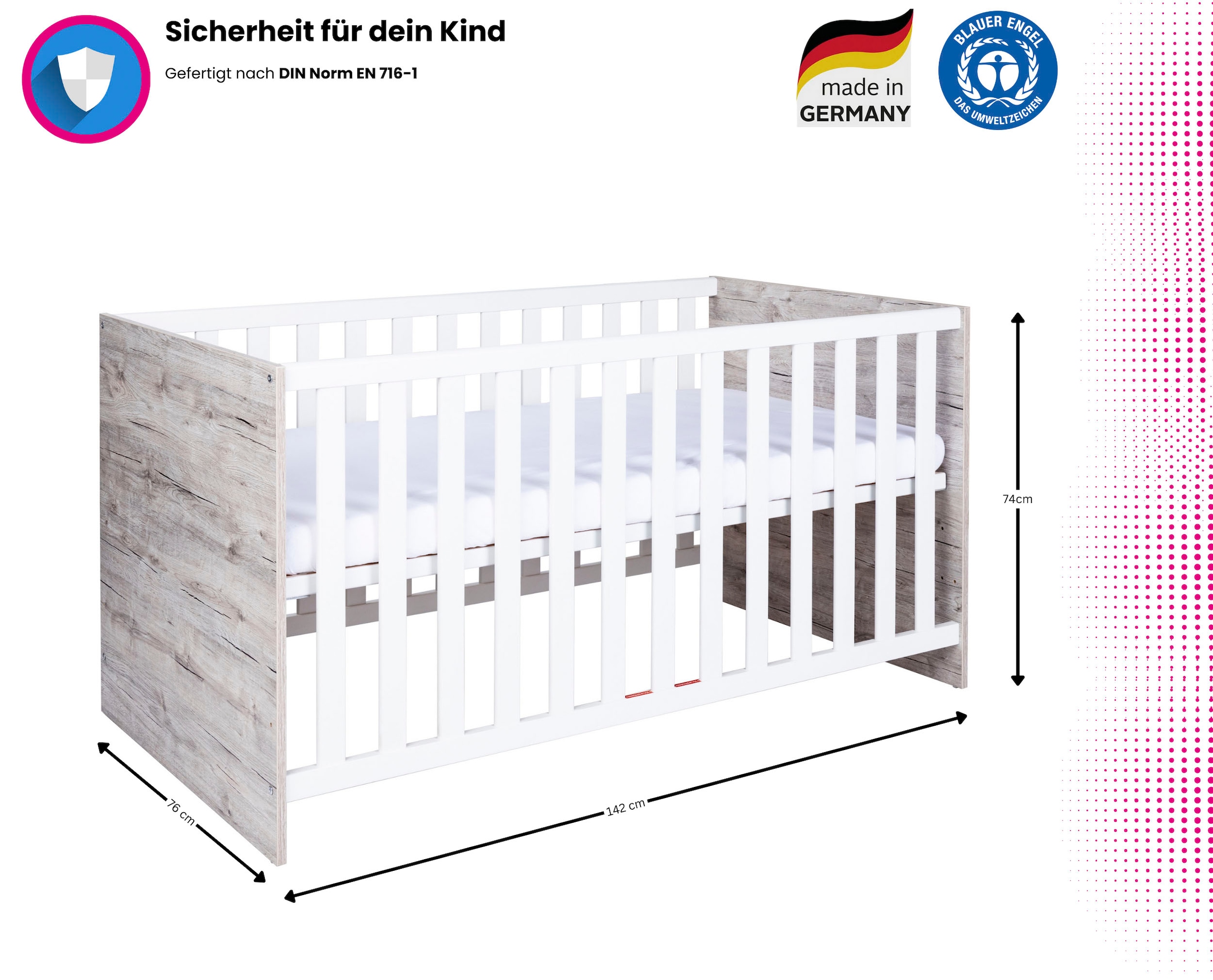 OTTO home Babyzimmer-Komplettset »Rieke , TOPSELLER! Bis ins Jugendalter, toll für kleine Zimmer« Spar-Set, Kinderbett, , Schrank 3 türig, Wickelkommode + Unterbauregal, 