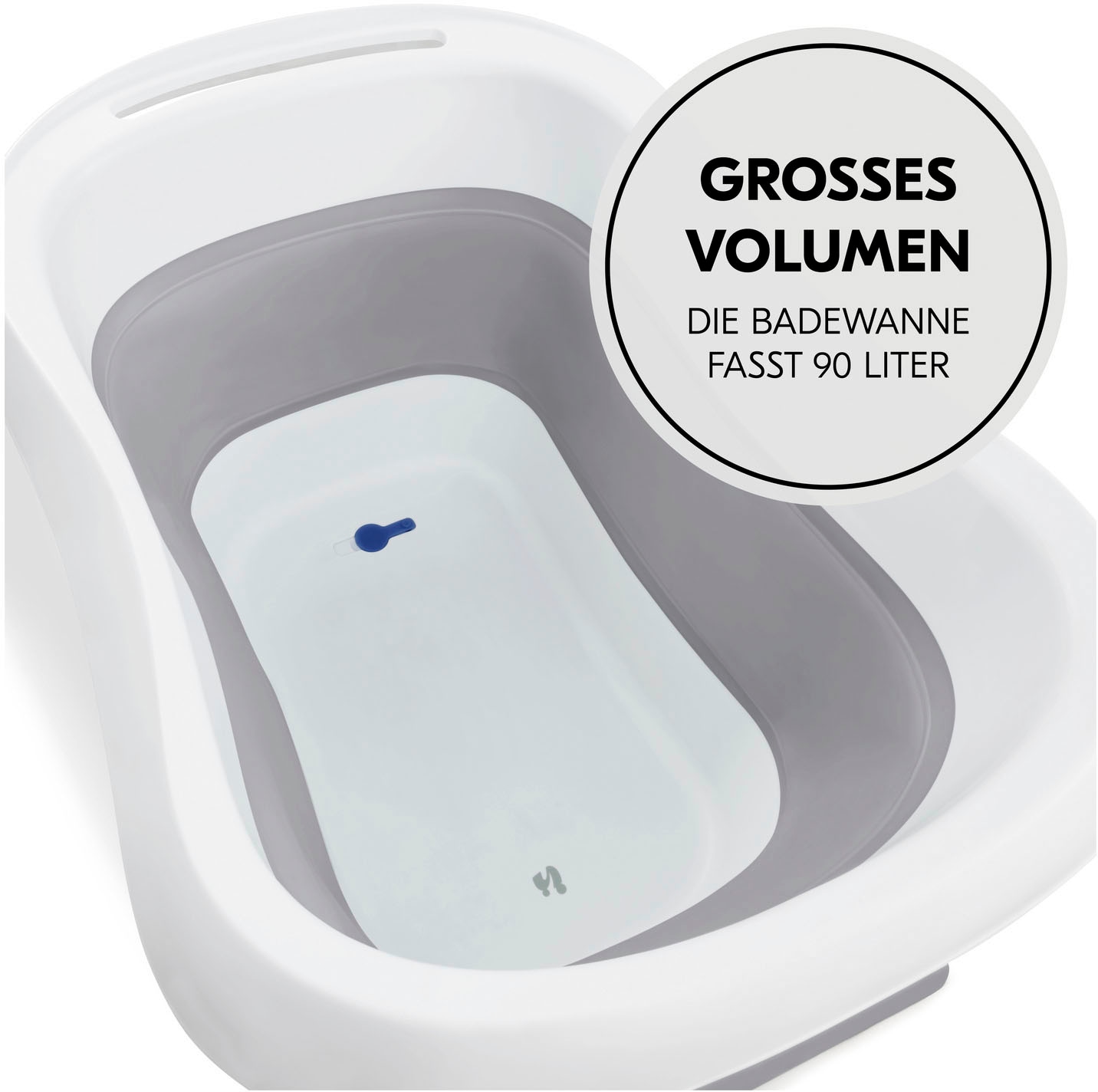 Hauck Babybadewanne »Wash N Fold L, White/Stone« Höhe 44 cm Standbeine | wärmeempfindlicher Ablaufstopfen | zusammenfaltbar Faltbadewanne mit Wassertemperaturmessung am Ablaufstopfen
