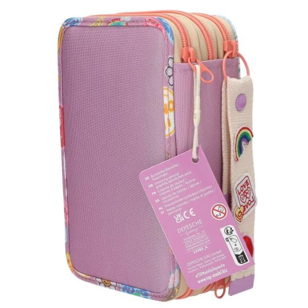 Depesche Buntstift »3-Fach Federtasche mit Anhänger GIRL POWER inkl. Stifte TOPModel 7,5 x 13 x 20 cm violett«