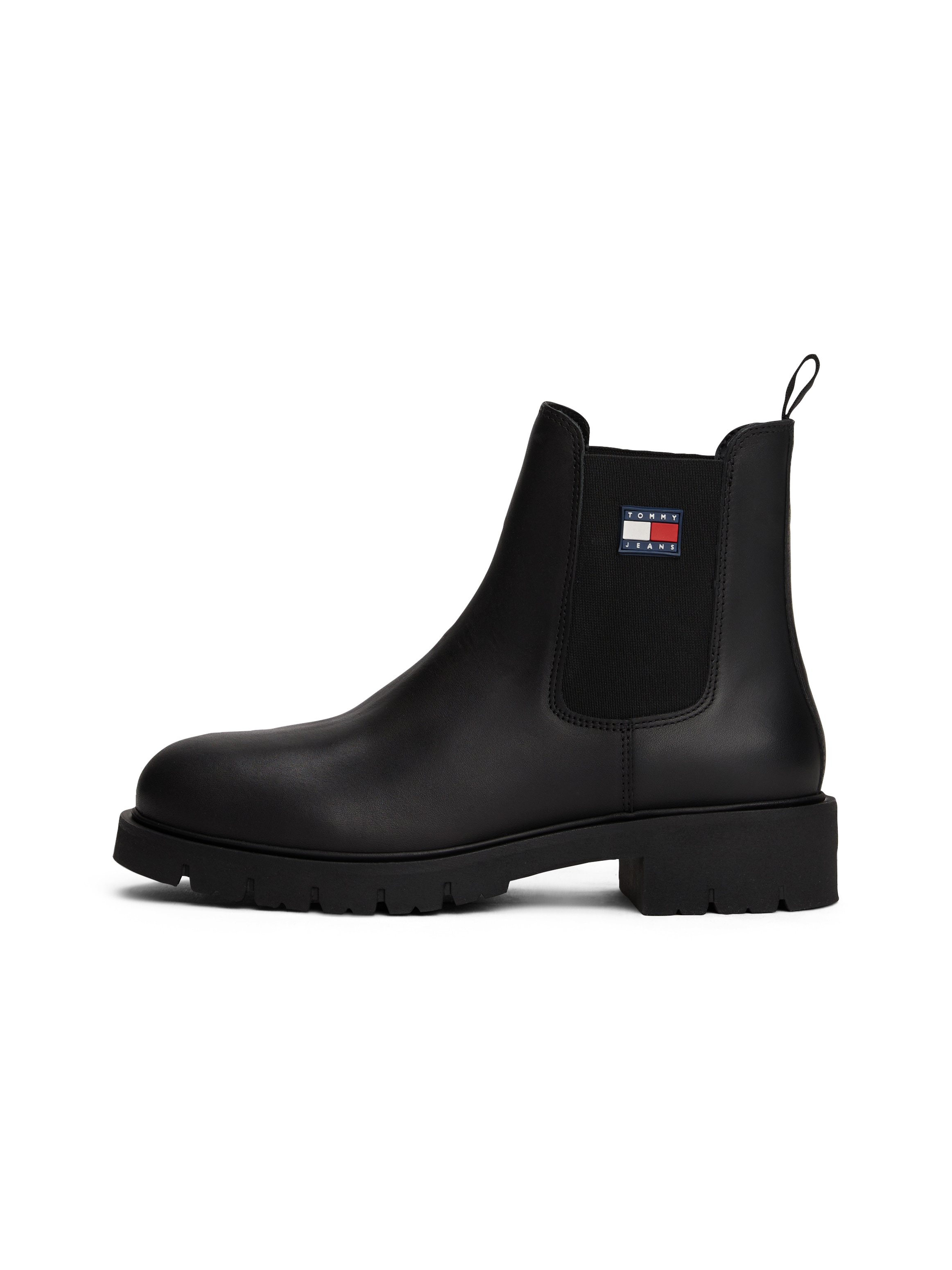 Tommy Jeans Chelseaboots »TJW CHELSEA LEATHER BOOT«  , Blockabsatz, Schlupfboots, Stiefelette mit typischer Logoflagge