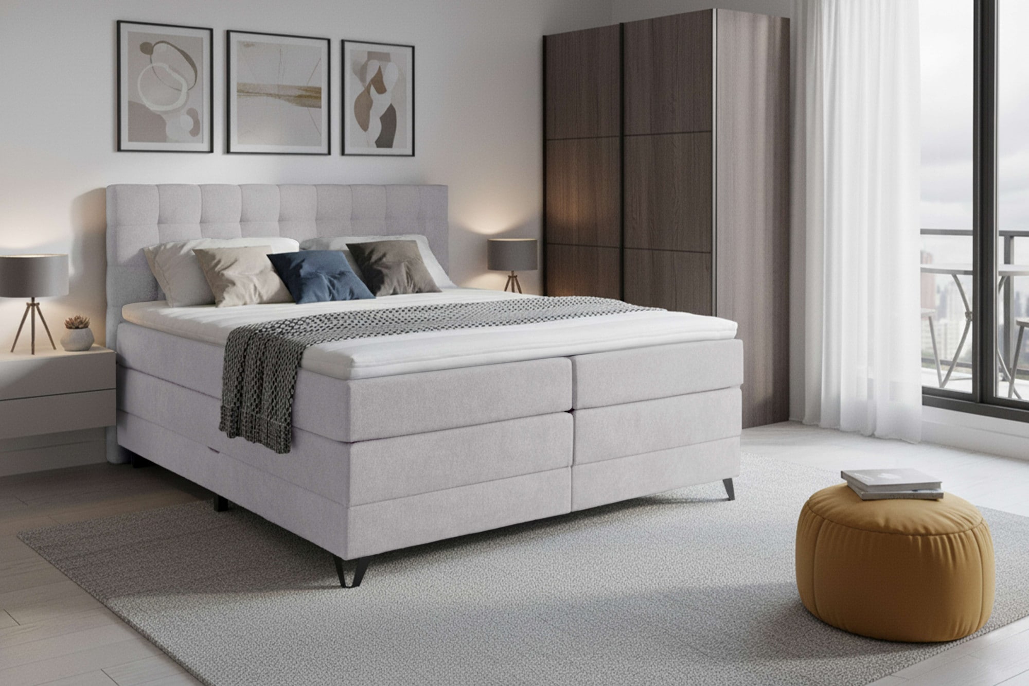 Home affaire Boxspringbett »Ilona, Doppelbett, Polsterbett, Federkernbett, Komforbett, 160, 180 cm« inkl. Topper, zwei Bettkästen, Taschen-Federkernmatratze, Härtegrad 3