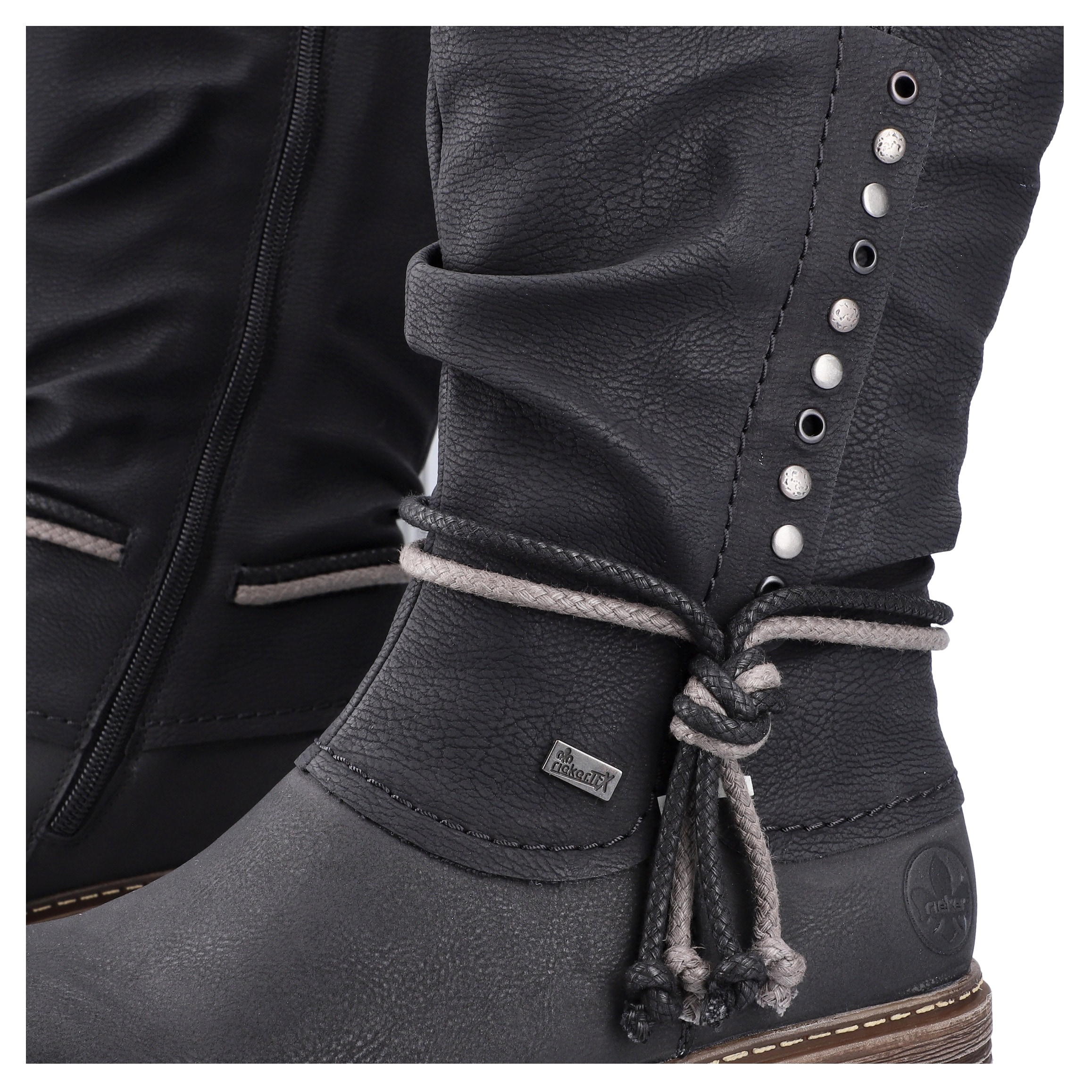 Rieker Winterstiefel, Langschaftstiefel, Blockabsatz, TEX-Membran, Nieten und Kordel