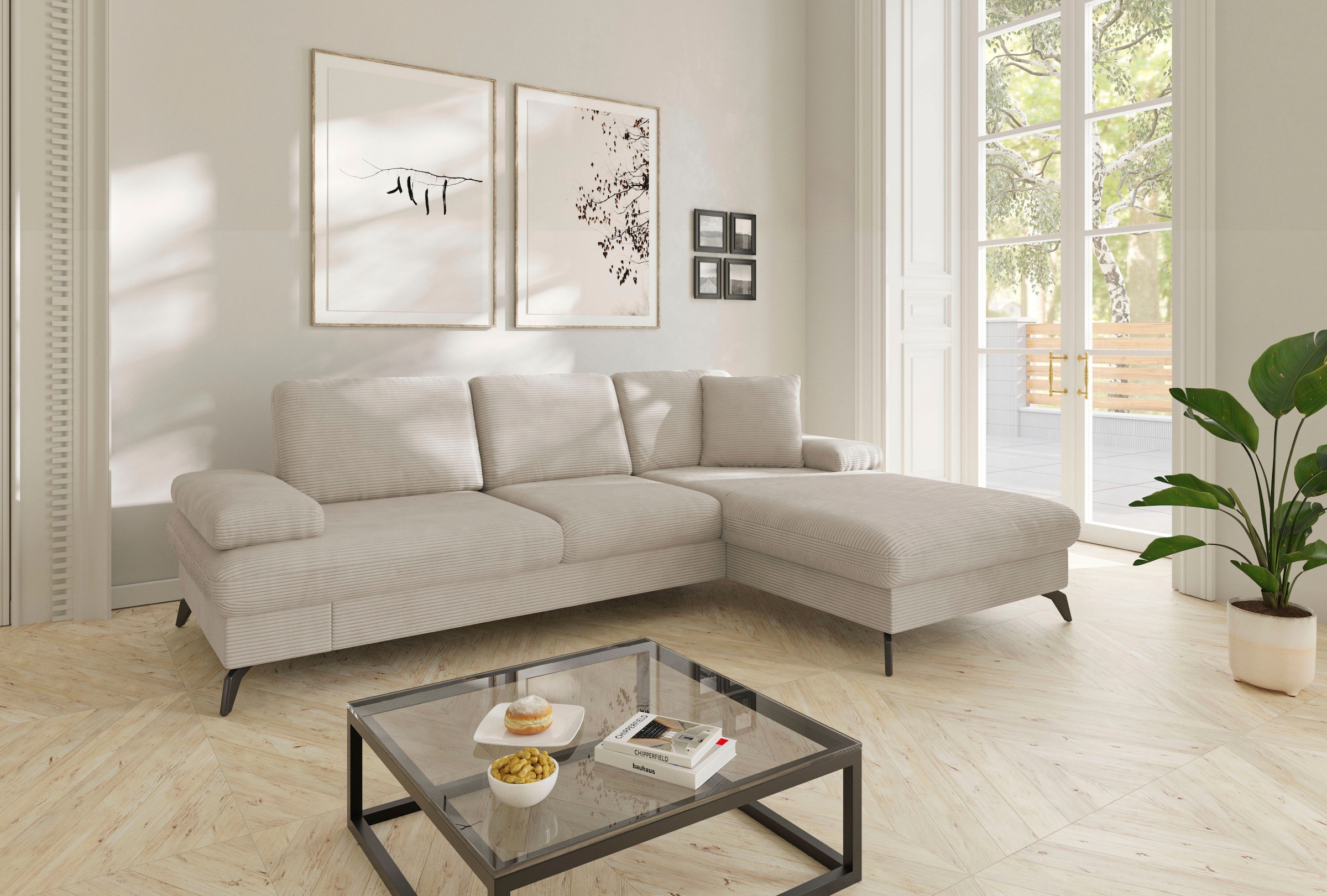 sit&more Ecksofa »Morris Jubi L-Form«, inkl. Armteilfunktion und 1 Zierkissen, wahlweise mit Bettfunktion