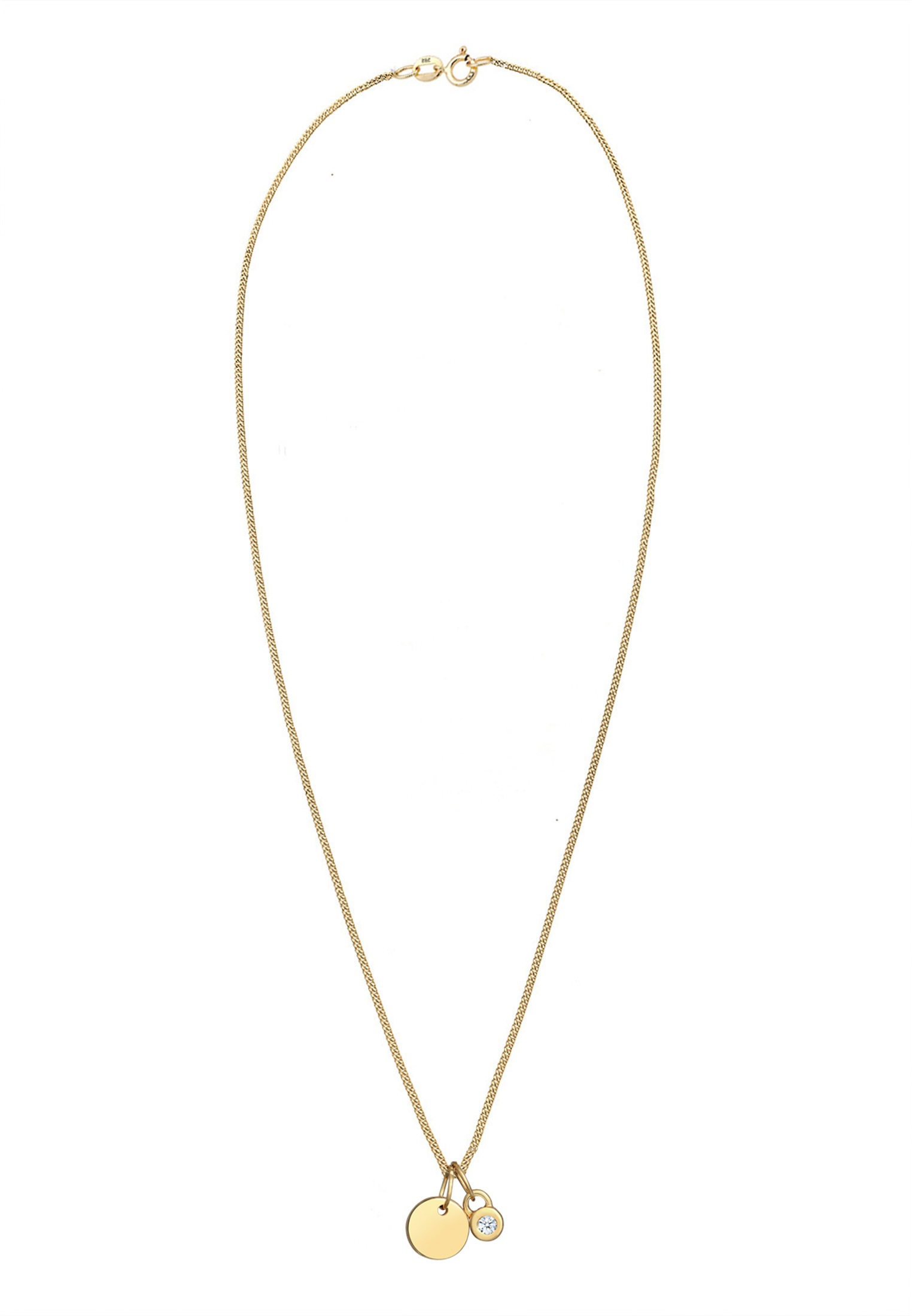 Elli DIAMONDS Silberkette »Halskette Plättchen Solitär Diamant (0.03 ct.) 585 Gelbgold«