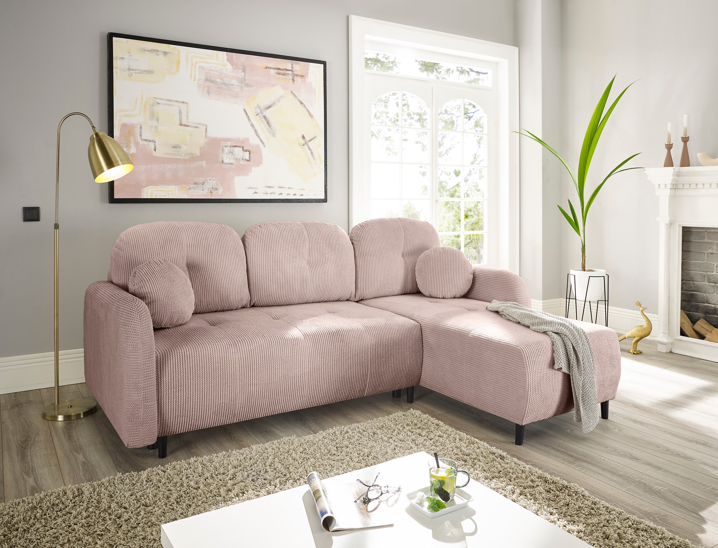 Leonique Ecksofa »BLAISE«, mit Bett-Funktion (Liegefläche 140/200 cm), Zier- und Rückenkissen