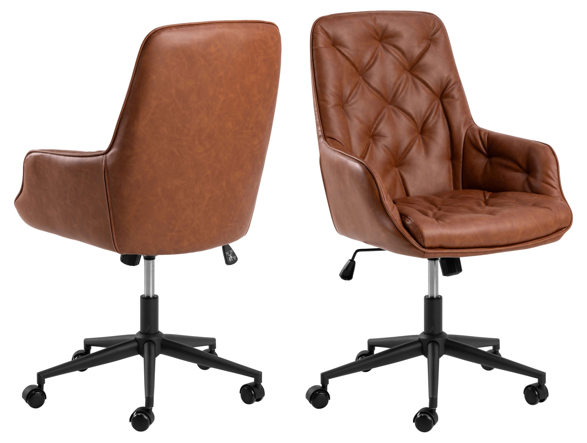 ACTONA GROUP Schreibtischstuhl "Erik" () Schreibtischstuhl, PU retro Cognac, 5 Stern Gestell matt schwarz