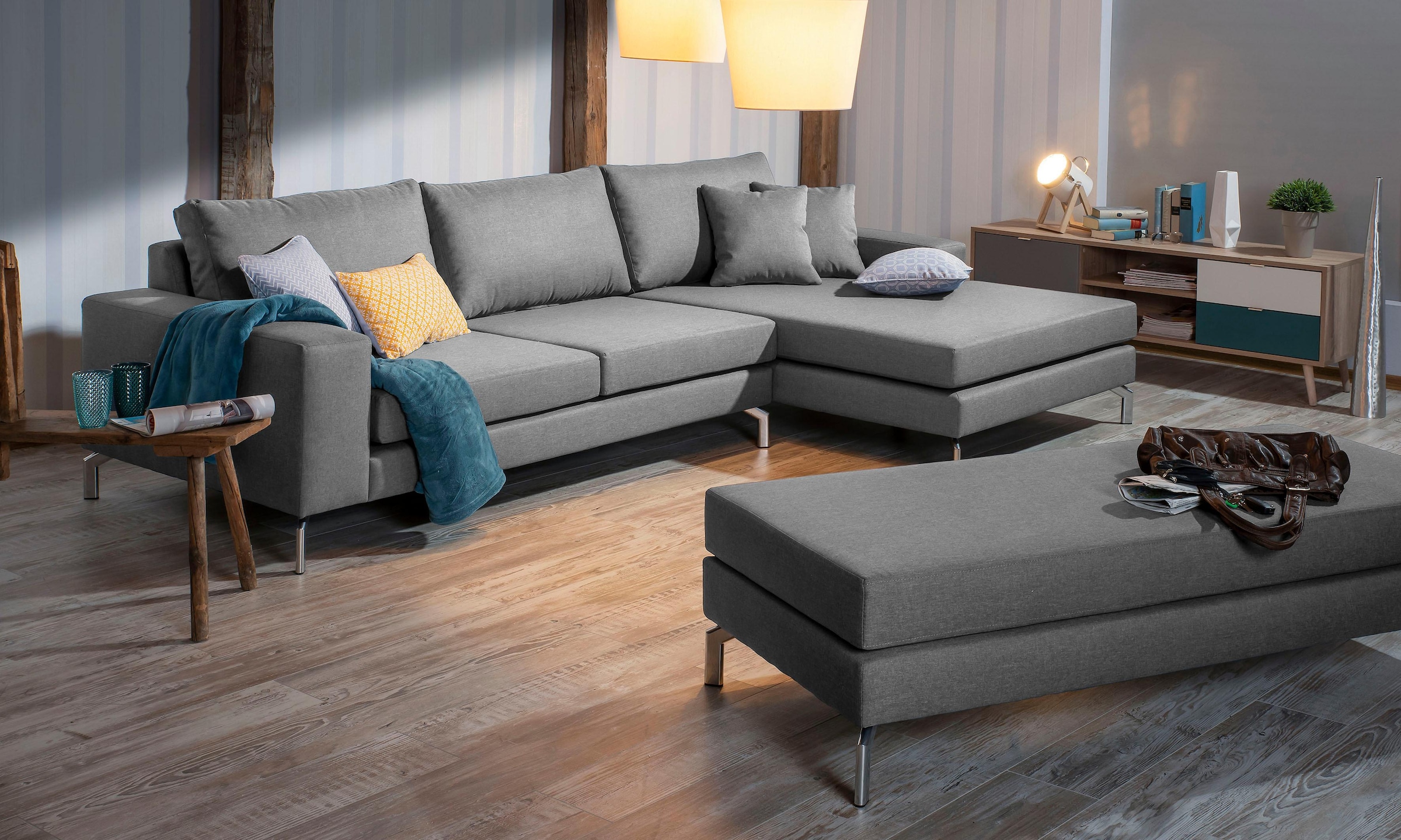 Ecksofa »Flori Set inkl. Hocker, guter Sitzkomfort, aktuelles Design«, (Spar-Set,...