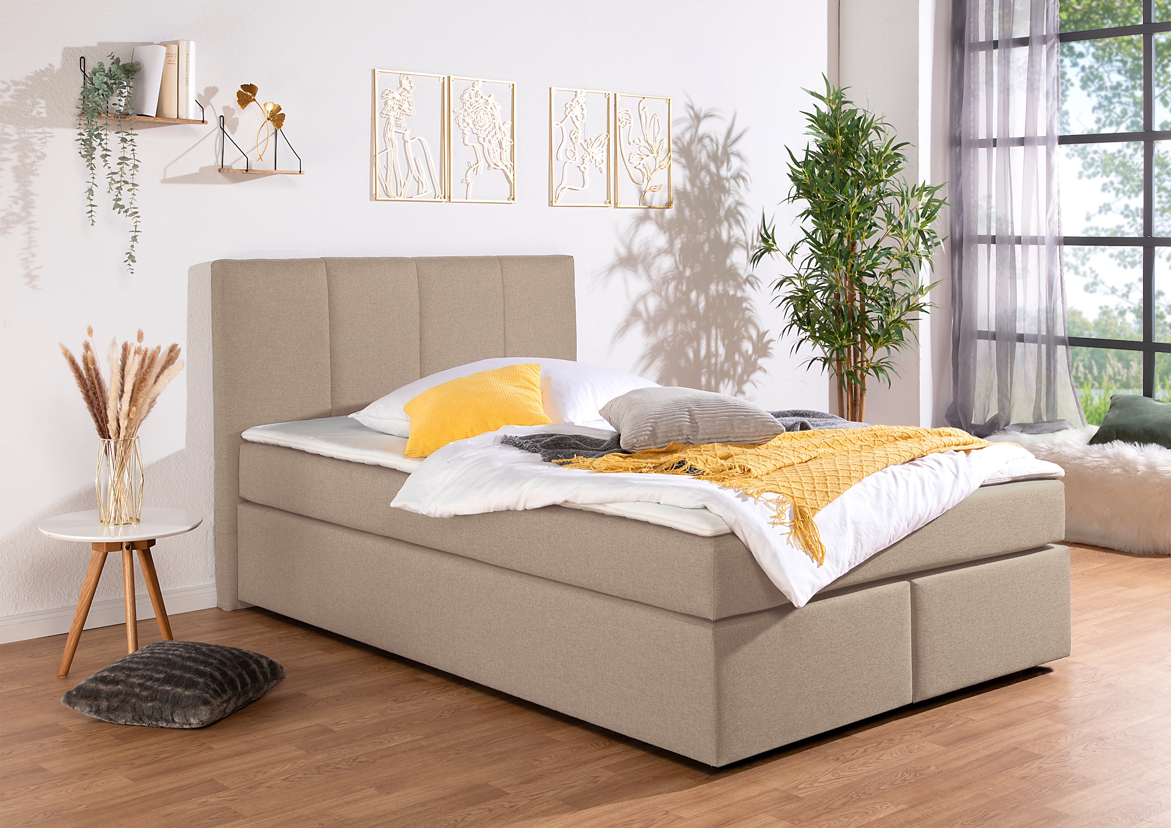 Home affaire, Boxbett »Fidan« wahlweise mit Bettkasten, in H2, H3 & H4 erhältilich, beige-creme, Struktur Ohne Bettkasten, beige-creme