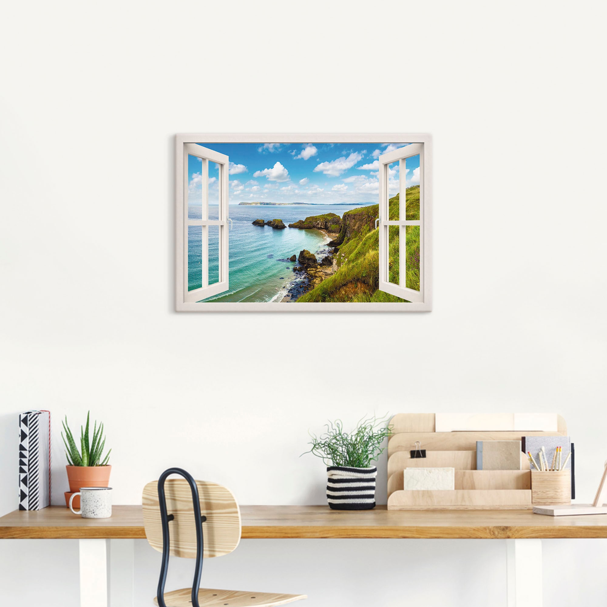 Artland Wandbild »Küstenweg in Nordirland durchs Fenster«, Meer Bilder, (1 St.), als Leinwandbild, Wandaufkleber oder Poster in versch. Größen
