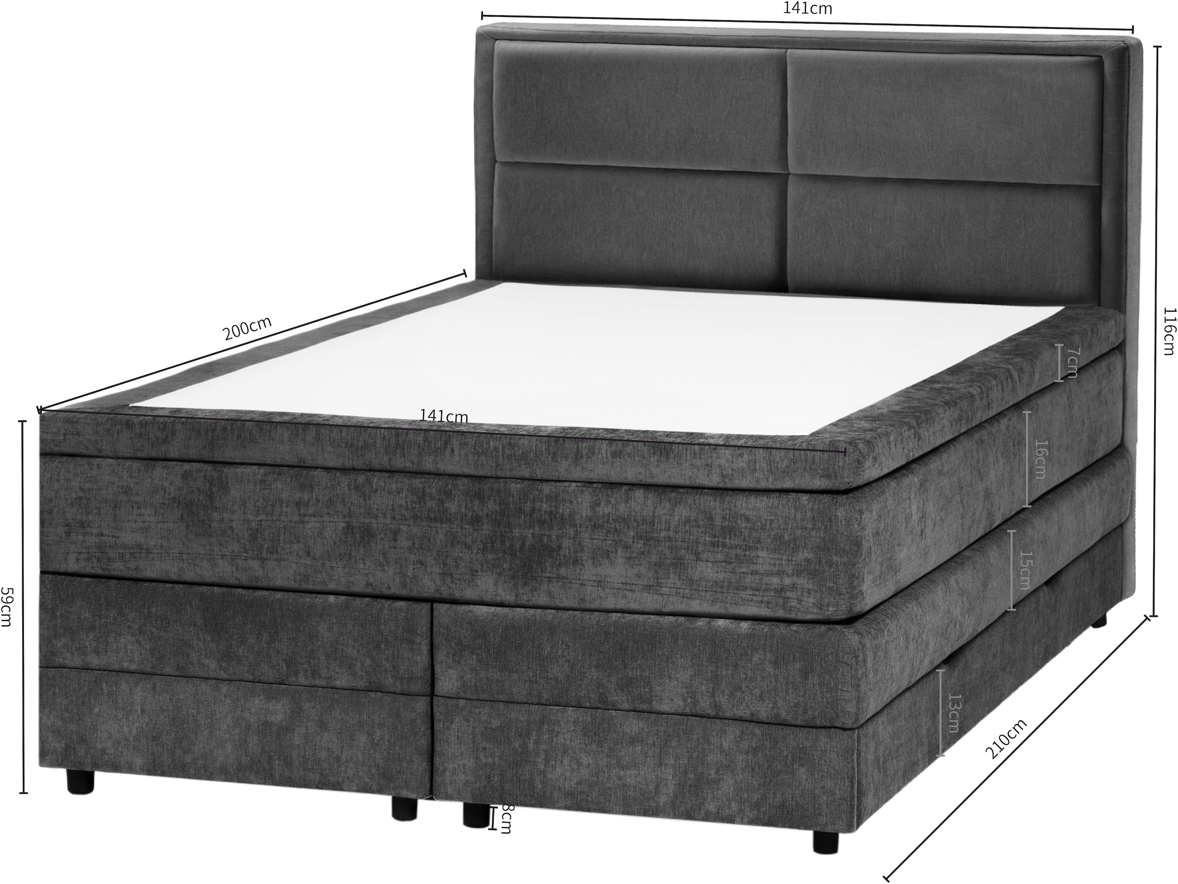 OTTO home Boxspringbett »FYNNA in den Breiten 140 & 180cm erhältlich, inkl. Bettkasten« inkl. Topper, erhältlich in verschiedenen Farben