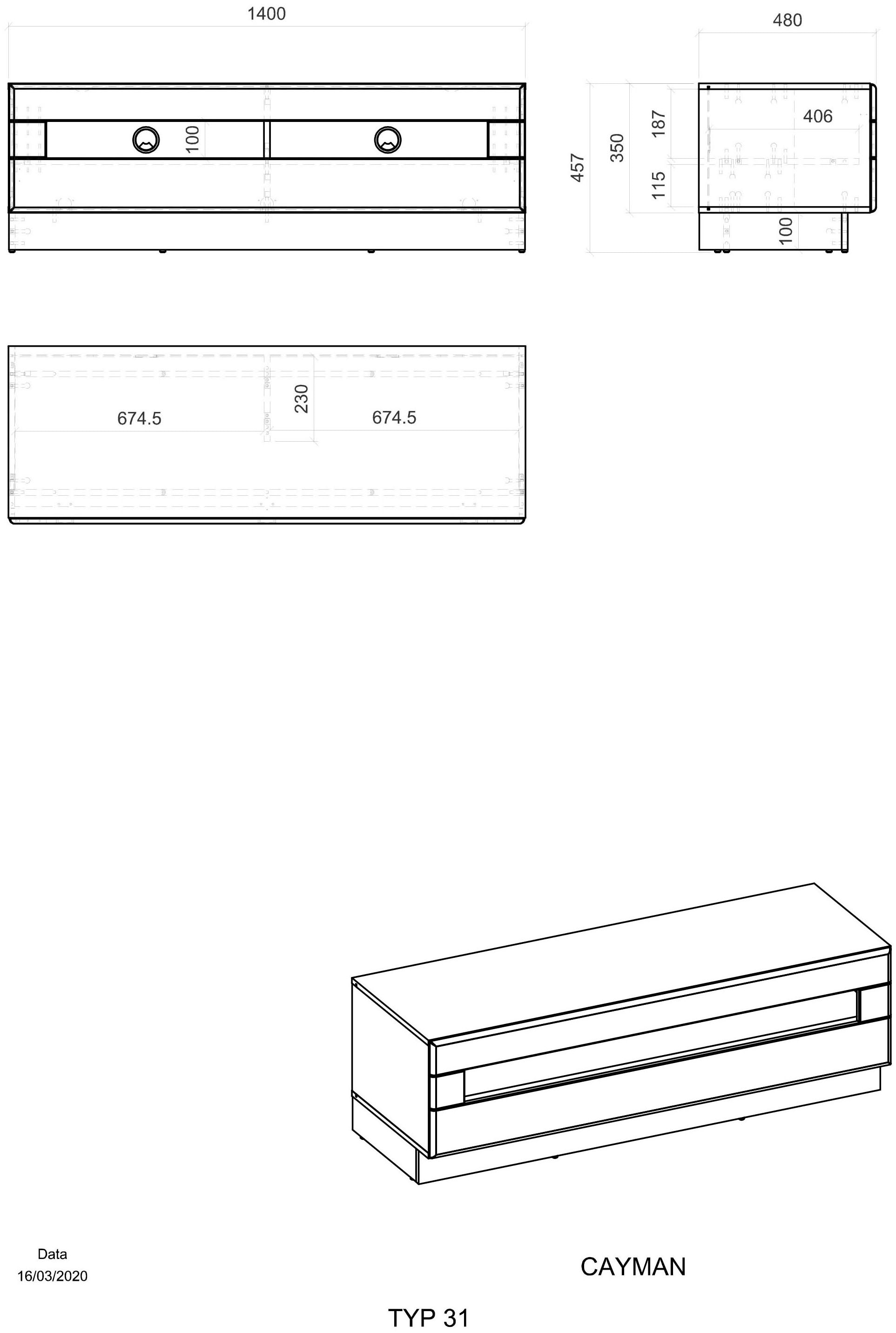 Places of Style Lowboard »Cayman«, Breite ´ca. 140 cm