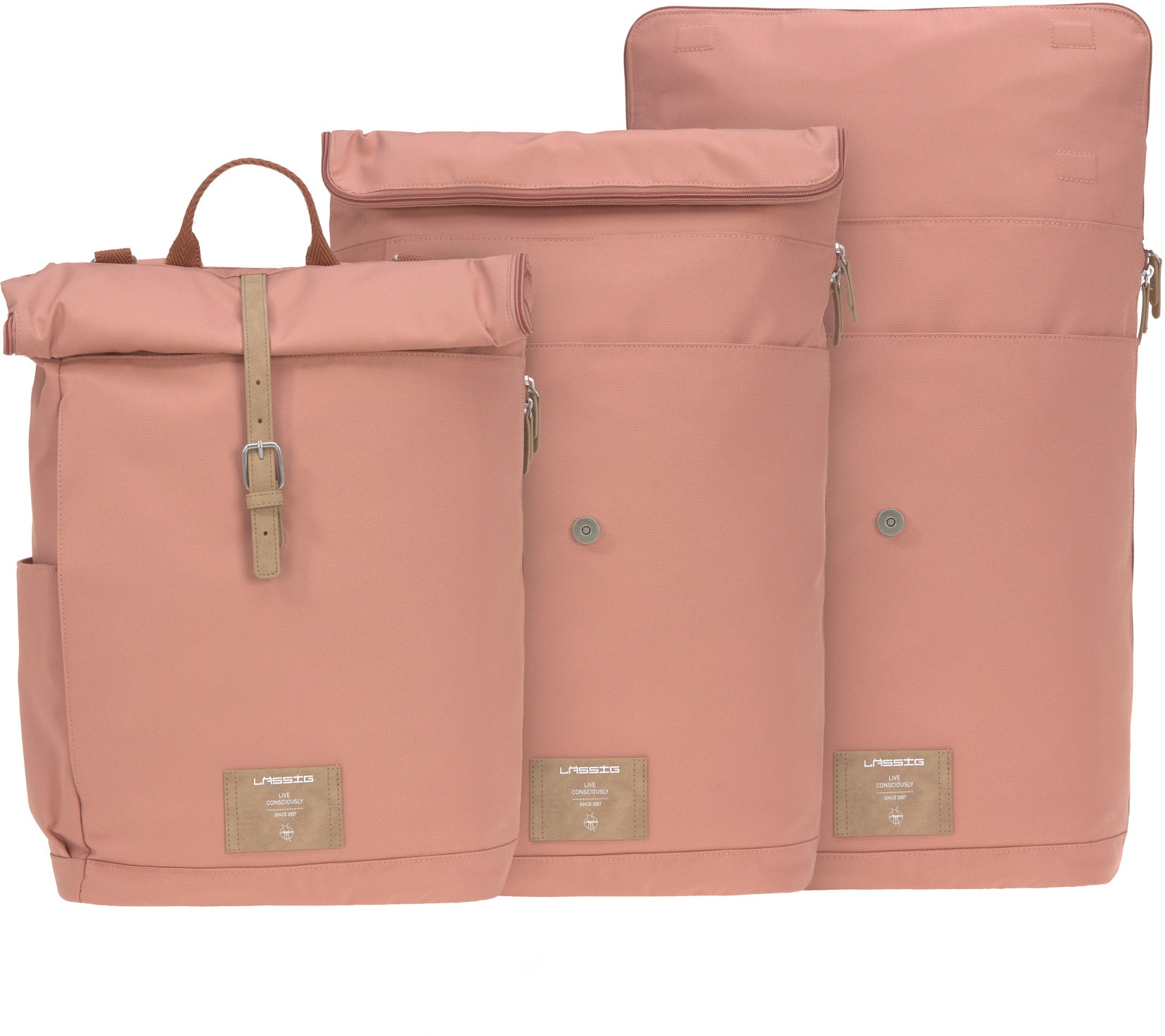 LÄSSIG Wickelrucksack »Green Label, Rolltop, cinnamon«, PETA-approved vegan; zum Teil aus recyceltem Material