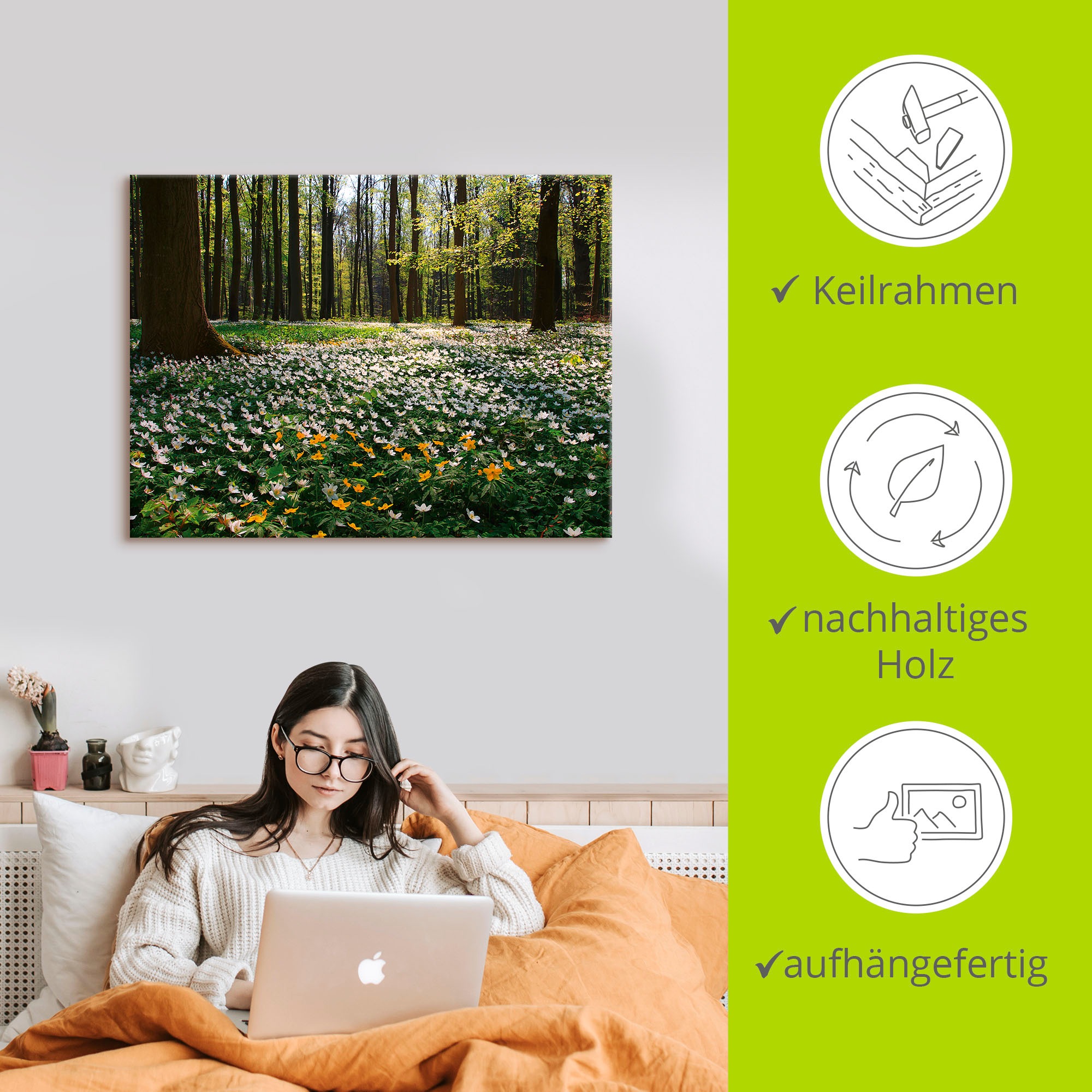 Artland Wandbild »Frühlingswald bedeckt mit Windröschen« Wald 1 Stk. tlg. als Leinwandbild, Poster in verschied. Größen