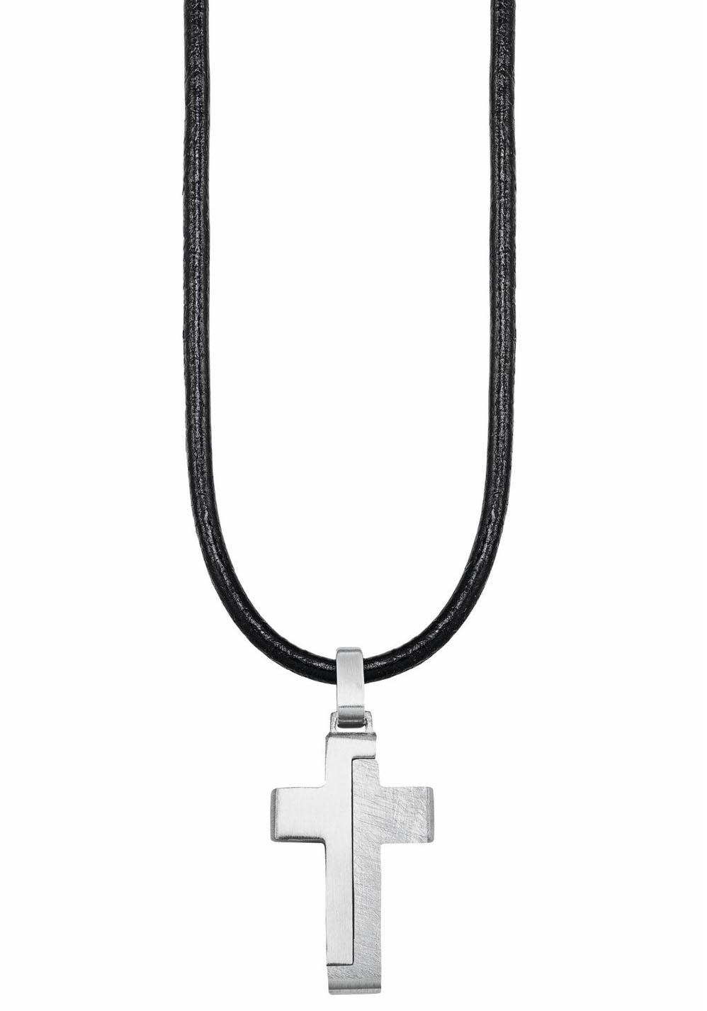 s.Oliver Junior Kette mit Anhänger »Halskette Kreuz, 2024225«, aus  Edelstahl + Leder bei