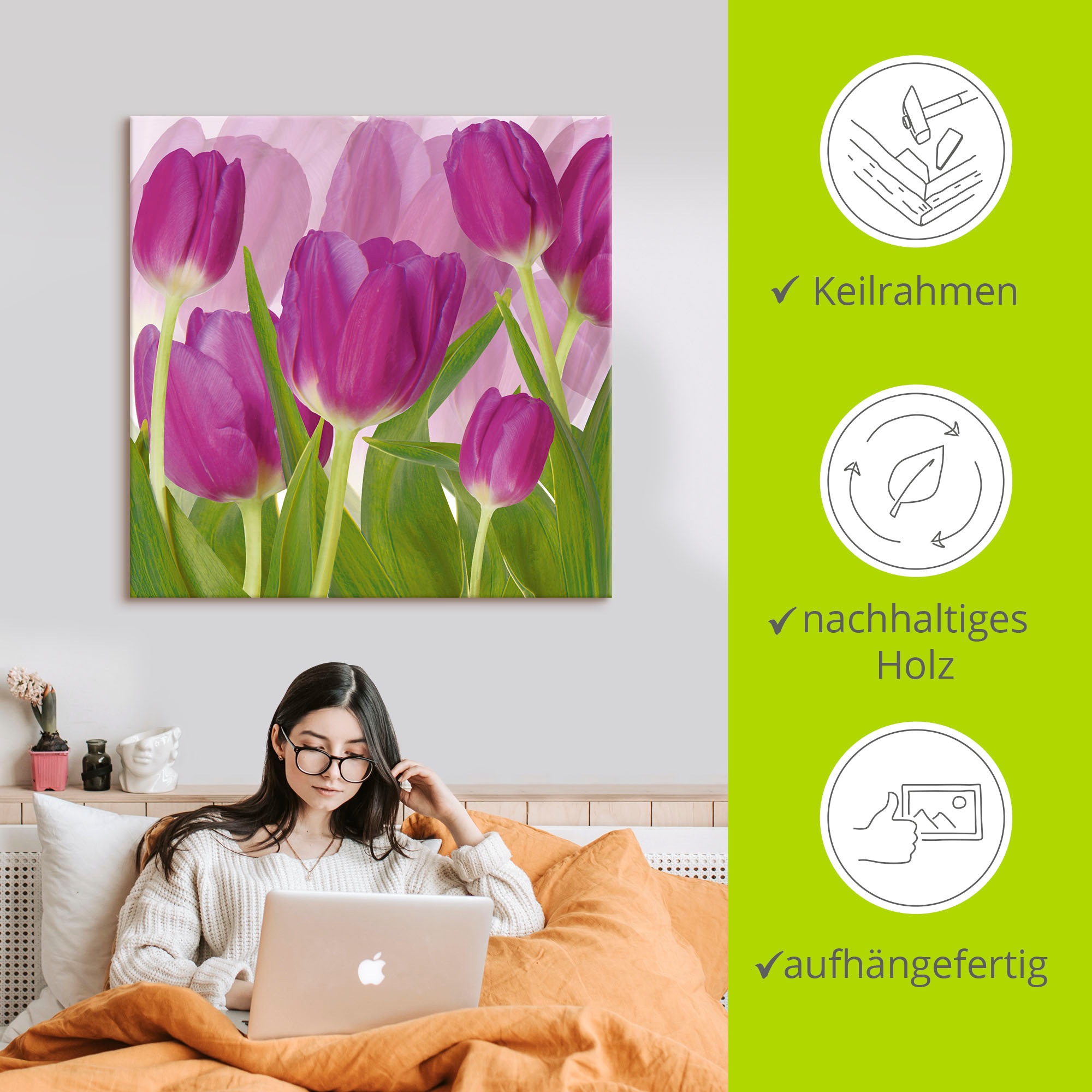 Artland Wandbild »Tulpenfeld lila« Blumen 1 Stk. tlg. als Alubild, Leinwandbild in verschied. Größen
