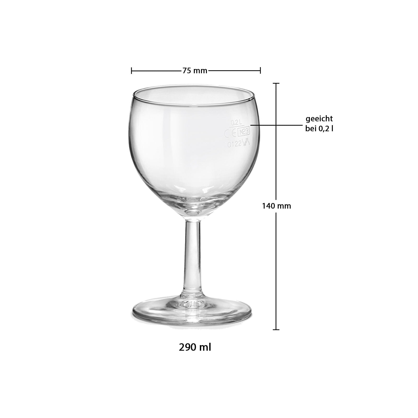 van Well Weinglas »Weingläser geeicht Ballon Profi 0,2 l 12er Set transparent« Spülmaschinenfest, Geeicht
