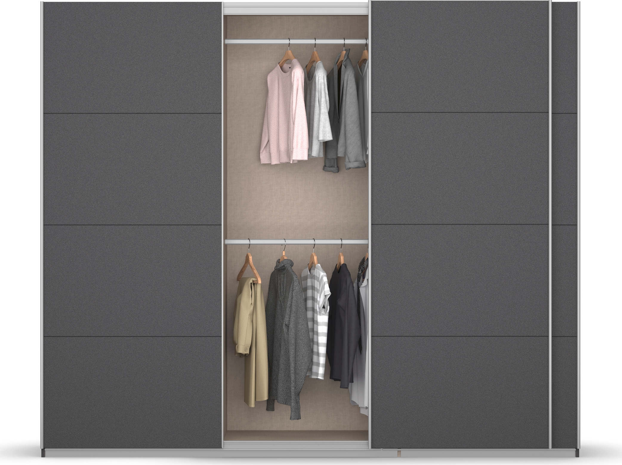 rauch Schwebetürenschrank »Kleiderschrank Schrank Garderobe KOLUNA mit Dekor-Front«, inkl. 2 Innenschubladen sowie extra Einlegeböden MADE IN GERMANY