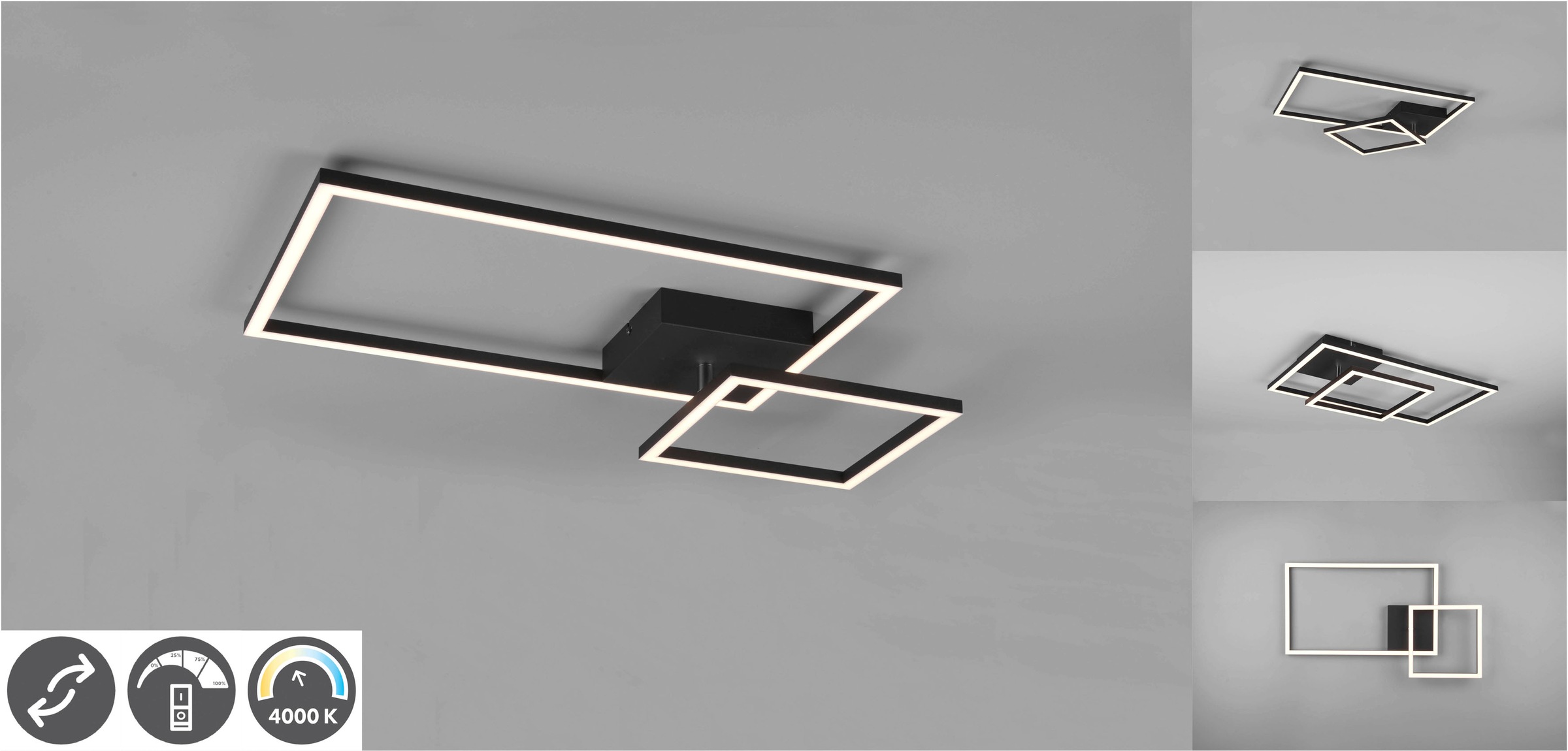 REALITY Leuchten LED Deckenleuchte »Padella«, 1 flammig, Leuchtmittel LED-Board | LED fest integriert, bewegliche LED Elemente, 4000K neutralweiß, dimmbar, 3000 Lumen