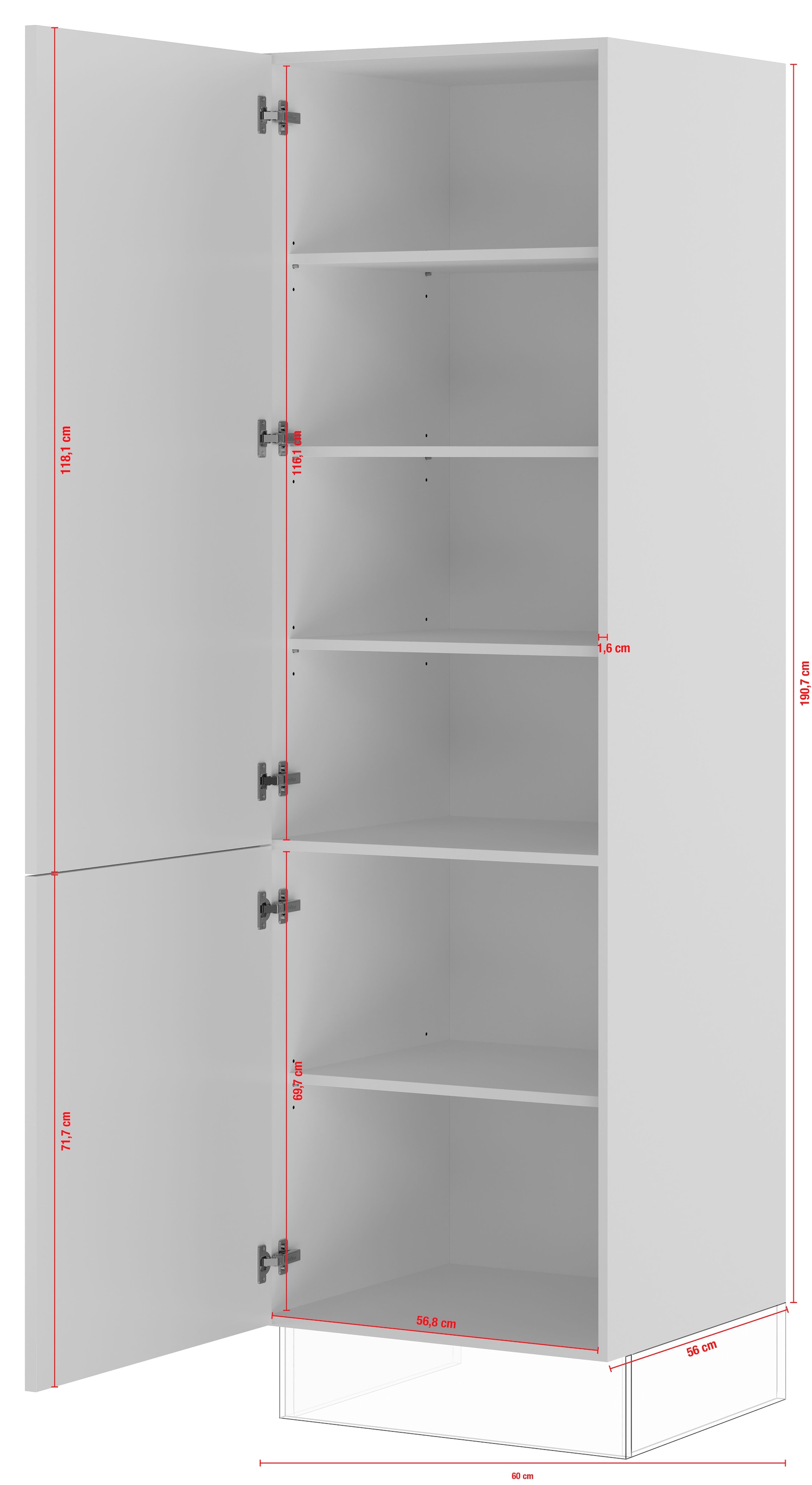 IMPULS KÜCHEN Seitenschrank »"Valencia", Breite/Höhe: 60/190,7 cm«, vormontiert, mit Drehtüren, mit verstellbaren Fachböden