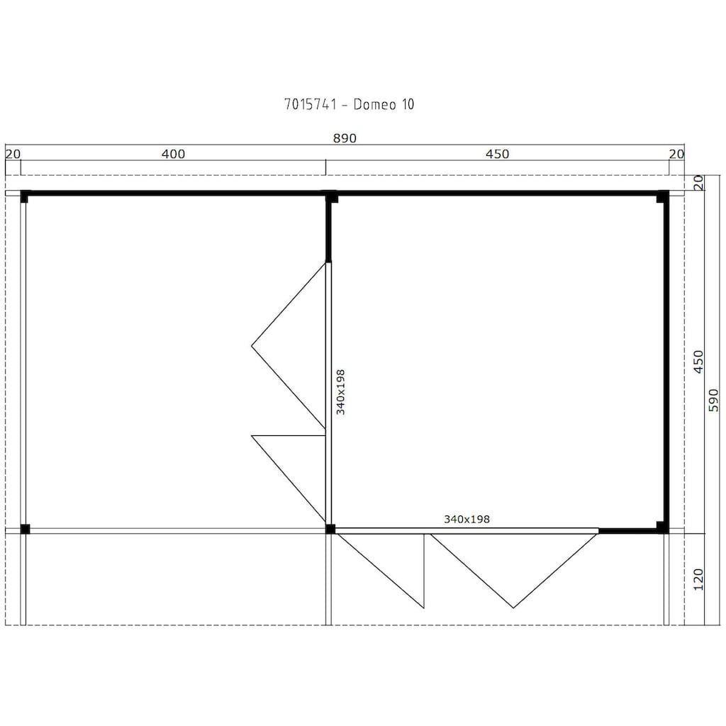 LASITA MAJA Gartenhaus »DOMEO 10 NATUR/ANTHRAZIT«, (Set), mit Anbau, Fundamentmass 4000+4500 x 4500, Naturbelassen