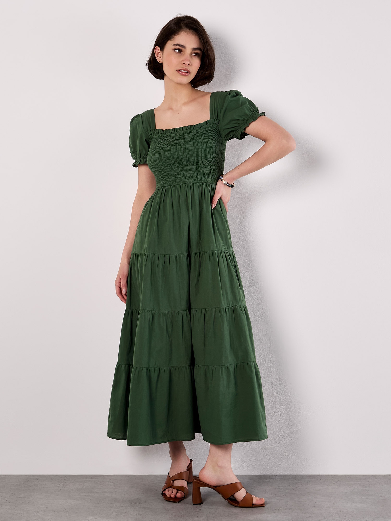 Apricot Midikleid »Midi-Kleid aus Baumwolle« mit Stufenrock