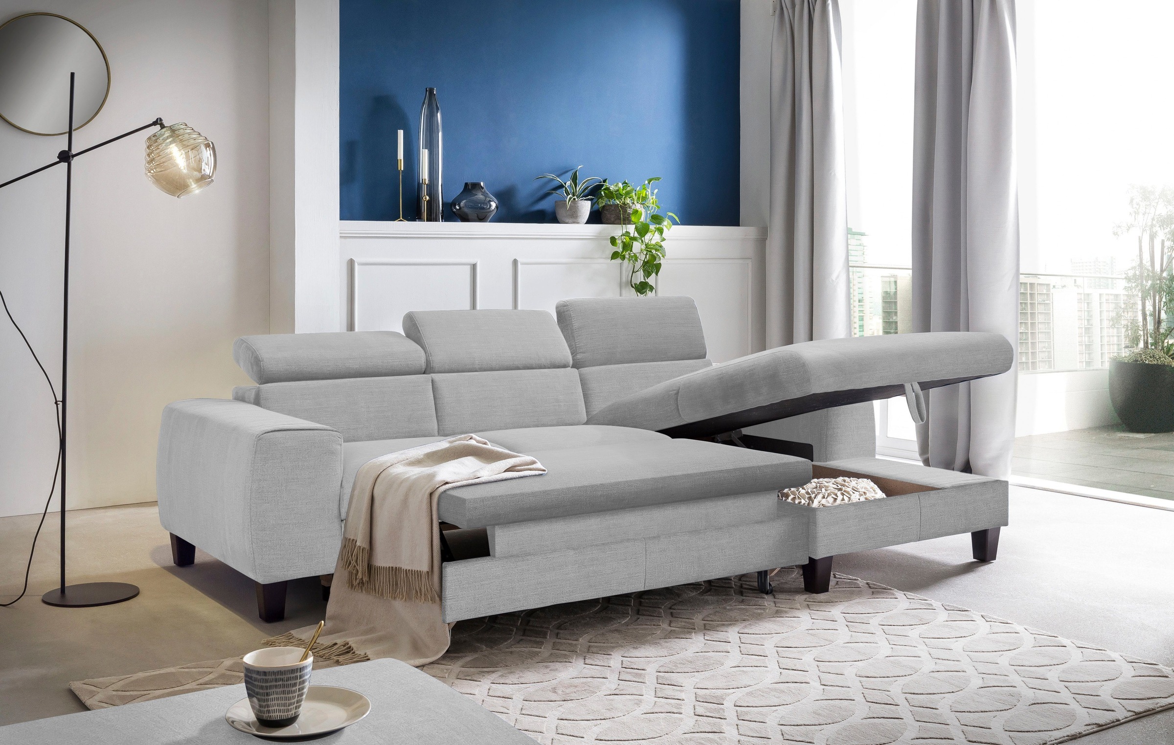 COTTA Polstergarnitur »Morven L-Form«, (Set), Set bestehend aus: Ecksofa mit Kopfteilverstellung & Hocker