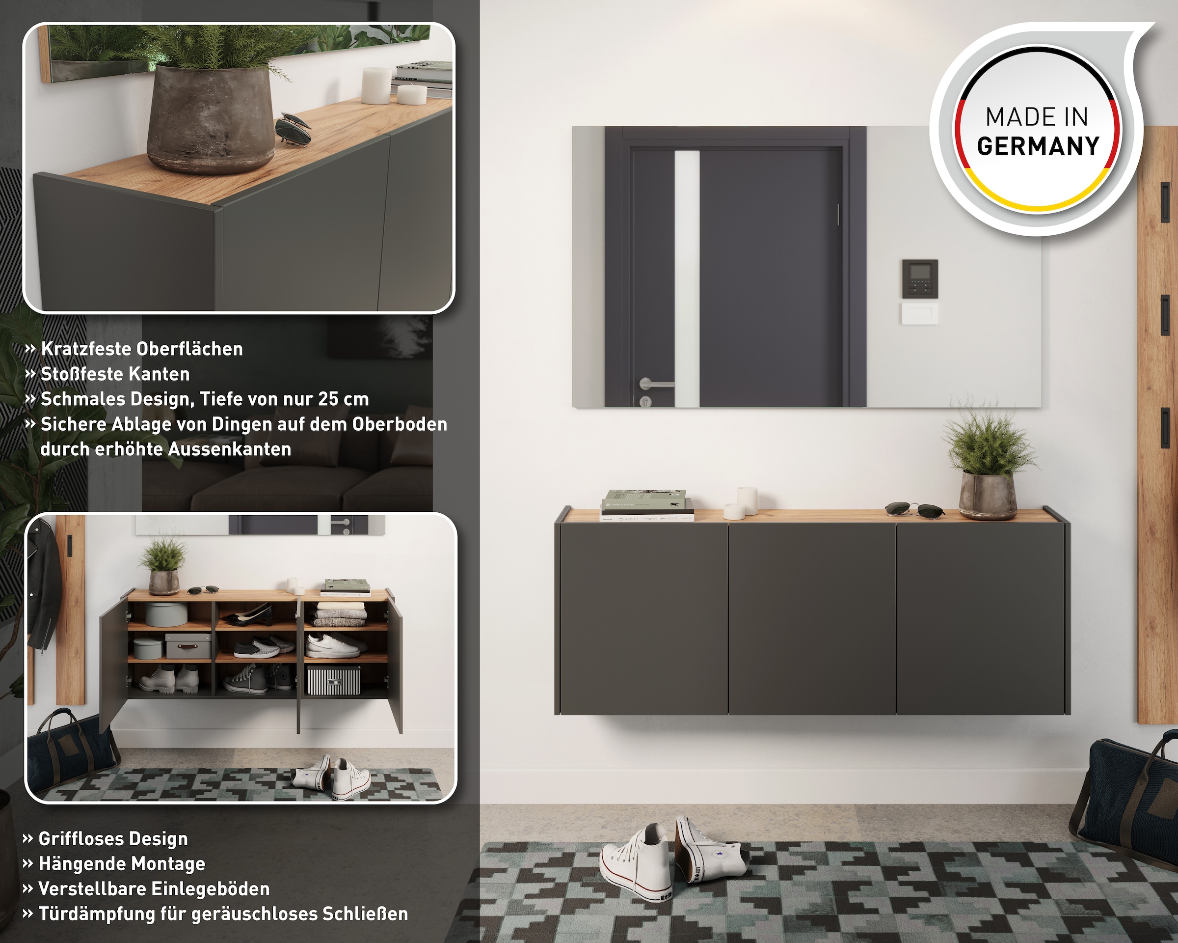 GERMANIA Mehrzweckschrank »GW-Libbiano«, (1 St.), ideal für schmale Flure, Breite 138 cm, in 2 verschiedenen Höhen