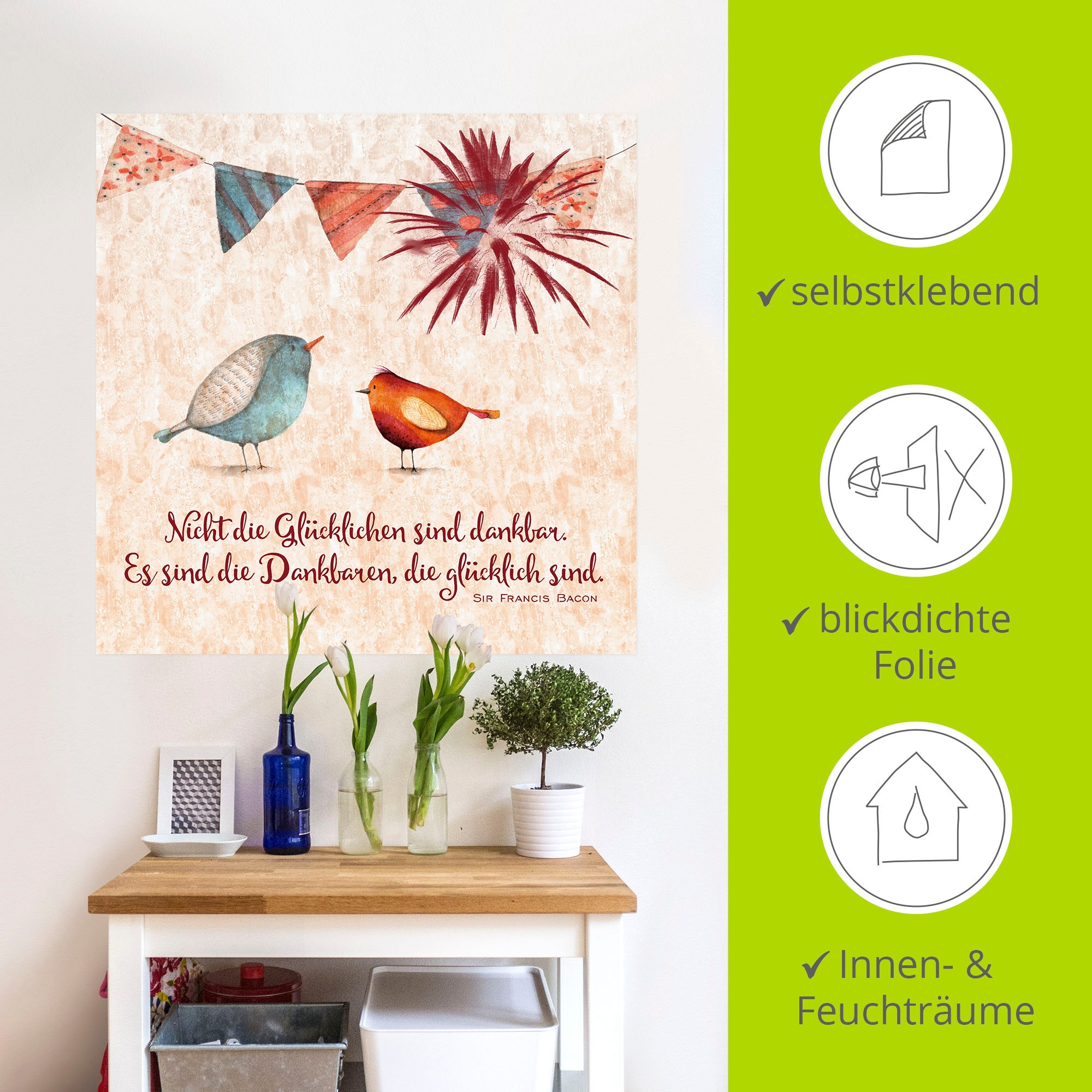 Artland Wandbild »Lebensweisheit Glücklich«, Tiere, (1 St.), als Alubild, Outdoorbild, Leinwandbild, Poster, Wandaufkleber