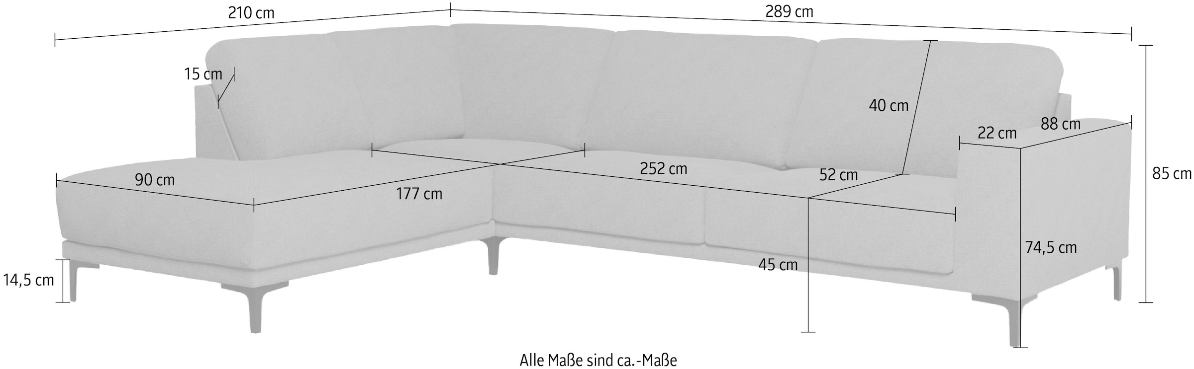 Places of Style Ecksofa »Xander, L-Form,«, Breite 289 cm, Webstoff, Soft-Touch Chenille, schwarze Metallfüße