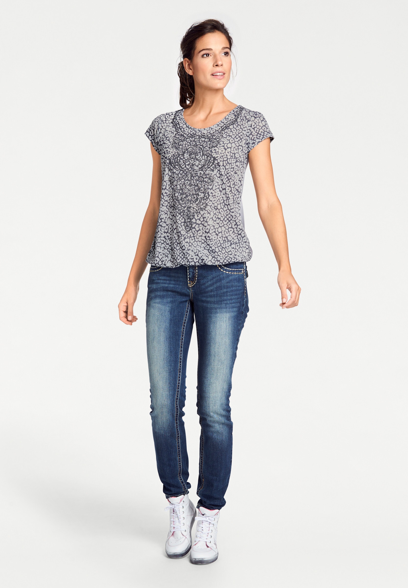 heine T-Shirt »Rundhals-Shirt Kurzarmshirt mit Transparenz-Effekt«