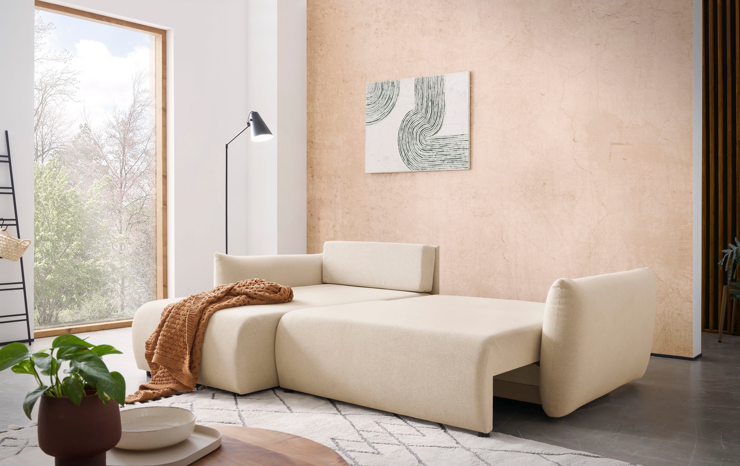 INOSIGN Ecksofa »MAVAS Schlafsofa mit Bettkasten, L-Form,«, ca.257/127cm (Liegefläche 212/145 cm), Cord, Chenille, Struktur