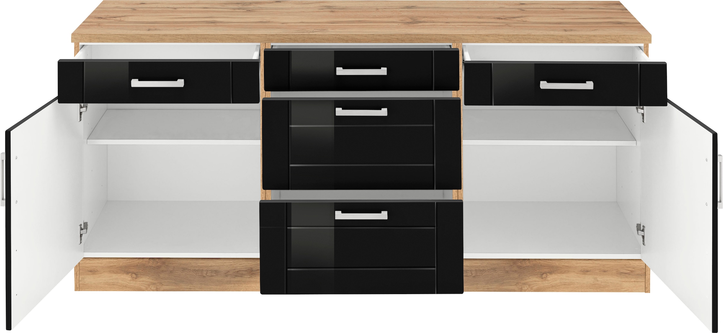 KOCHSTATION Unterschrank »KS-Tinnum«, 180 cm breit, Metallgriffe, MDF Fronten, 3 Schubkästen, 2 Auszüge