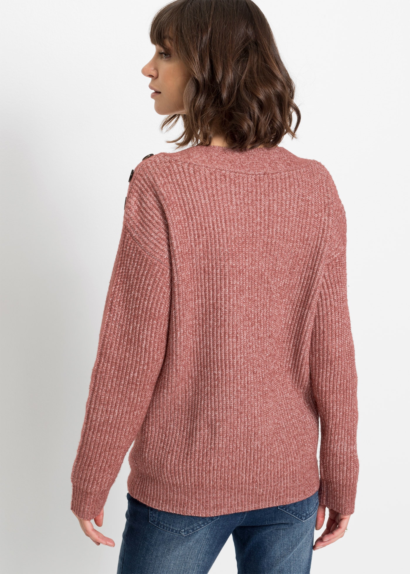 bonprix Strickpullover »Pullover mit Knöpfen« aus Polyester, mit Knopfverzierung, Oversize-Passform
