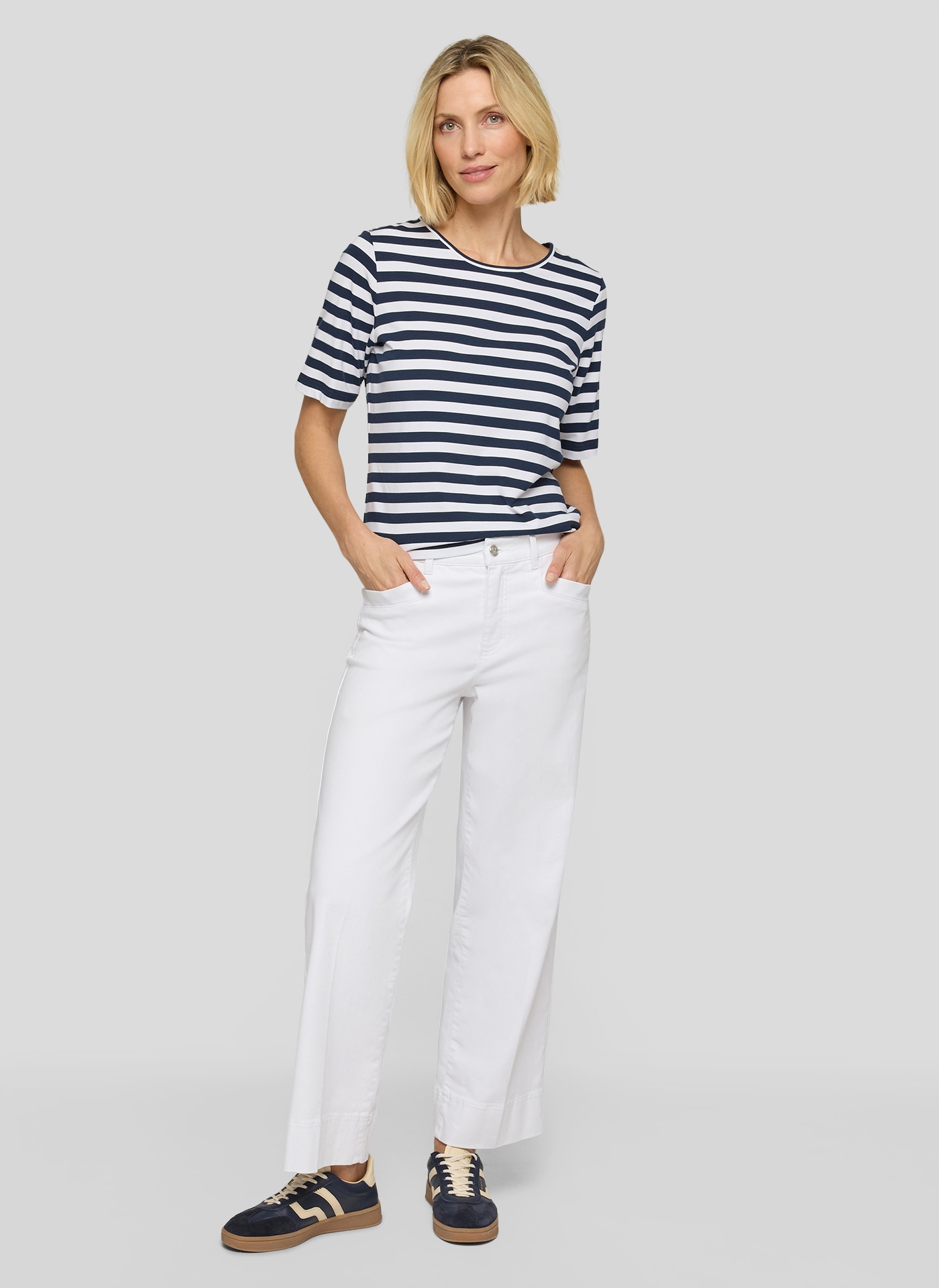 Rabe Rundhalsshirt im Streifen-Look, Halbarm