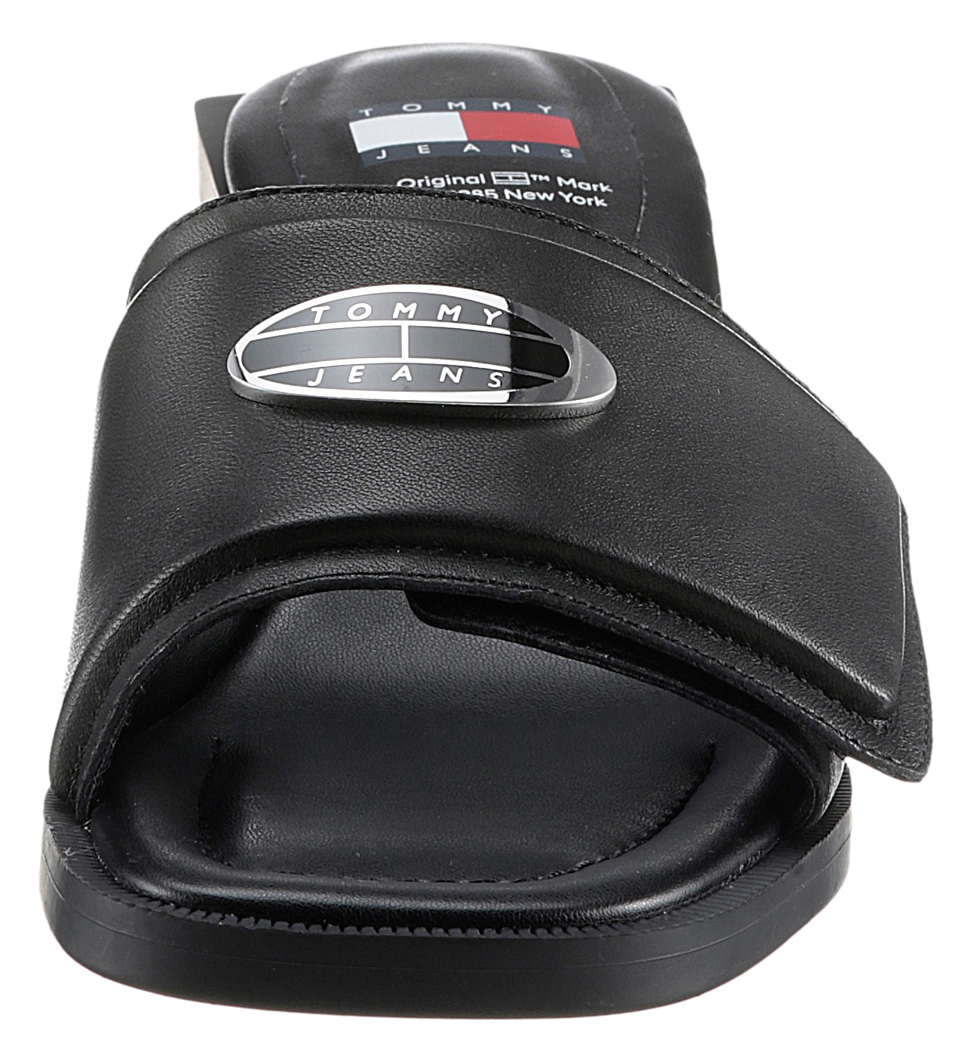 Tommy Jeans Pantolette »THE SOHO HEEL LEATHER«, Partymode, Sommerschuh mit breiter Bandage