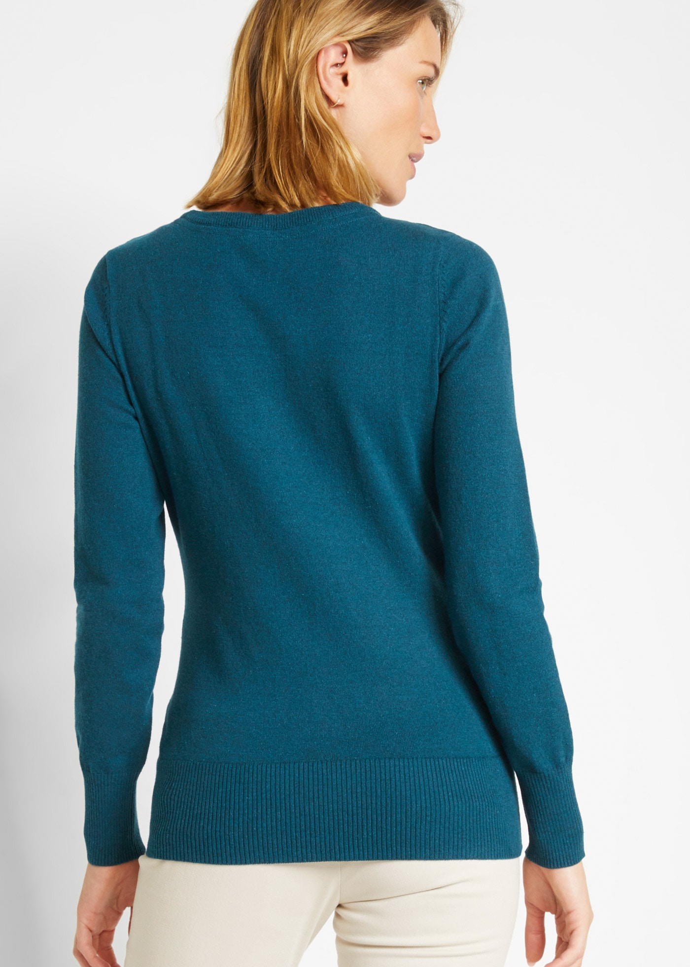 bonprix Strickpullover aus Baumwollmischung, ohne Verschluss und Kragen, Slim Fit Passform